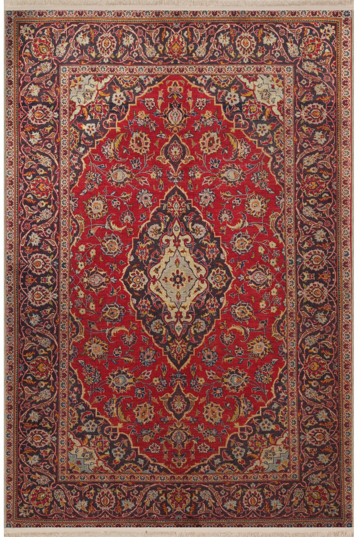 Bordo Temalı Geleneksel Motif Etnik Desenli Saçaklı Vintage Dekoratif Halı 3065