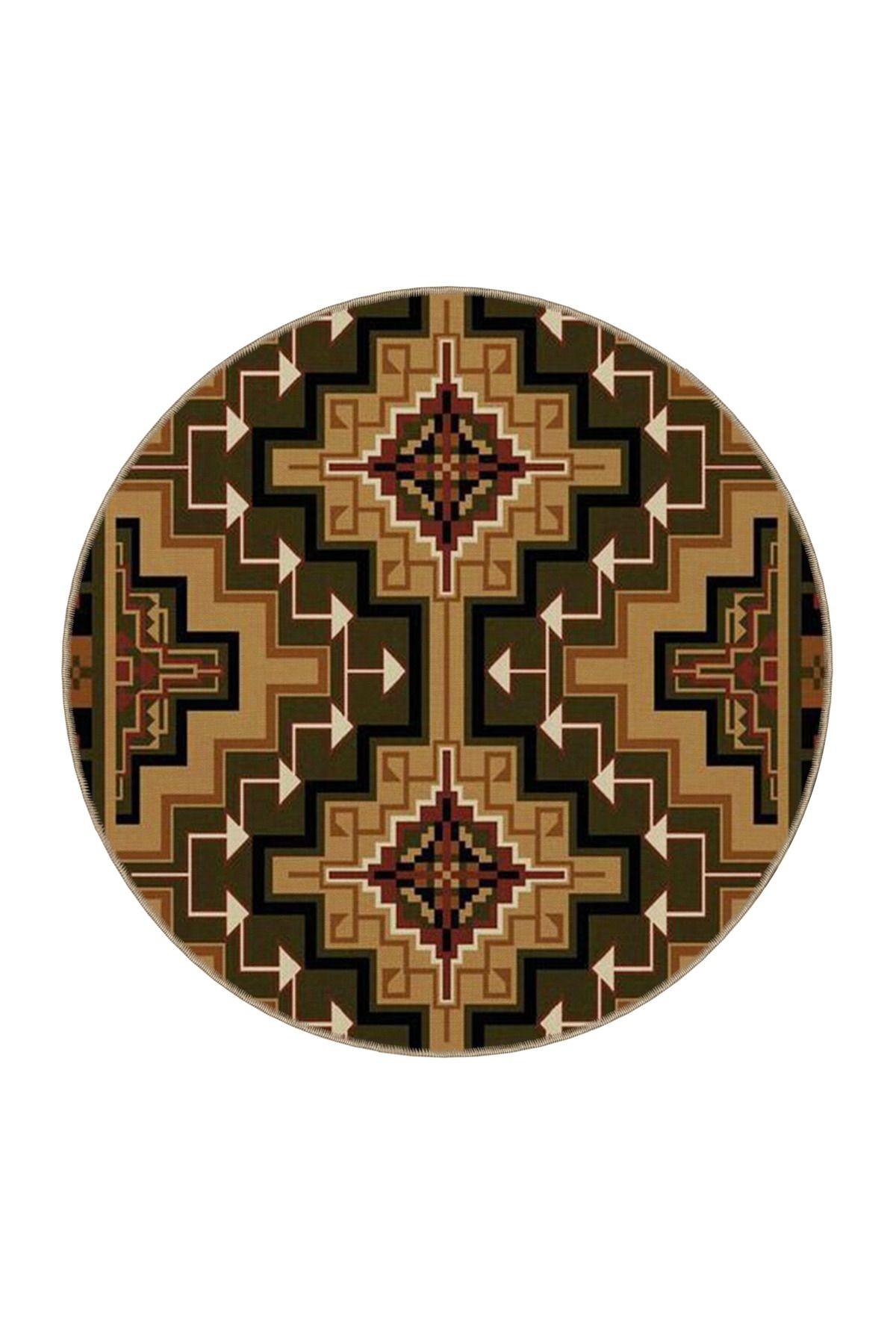 Kahve Bej Temalı Geleneksel Motif Etnik Desenli Vintage Dekoratif Halı 3529