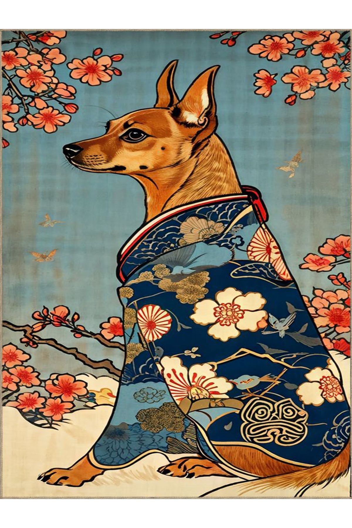 Seda Koleksiyonu Kimonolu Köpek Desenli Dokuma Taban Modern Dekoratif Halı seda31