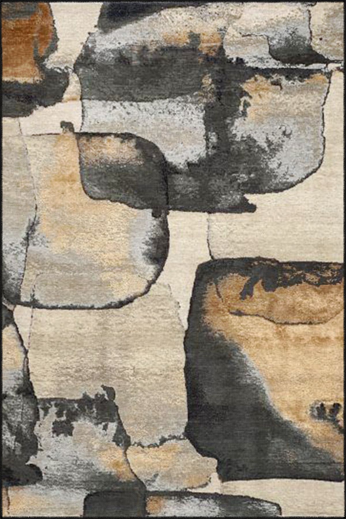 Gri Temalı ve Pastel Boyalı Desenli Dekoratif Halı miravip445