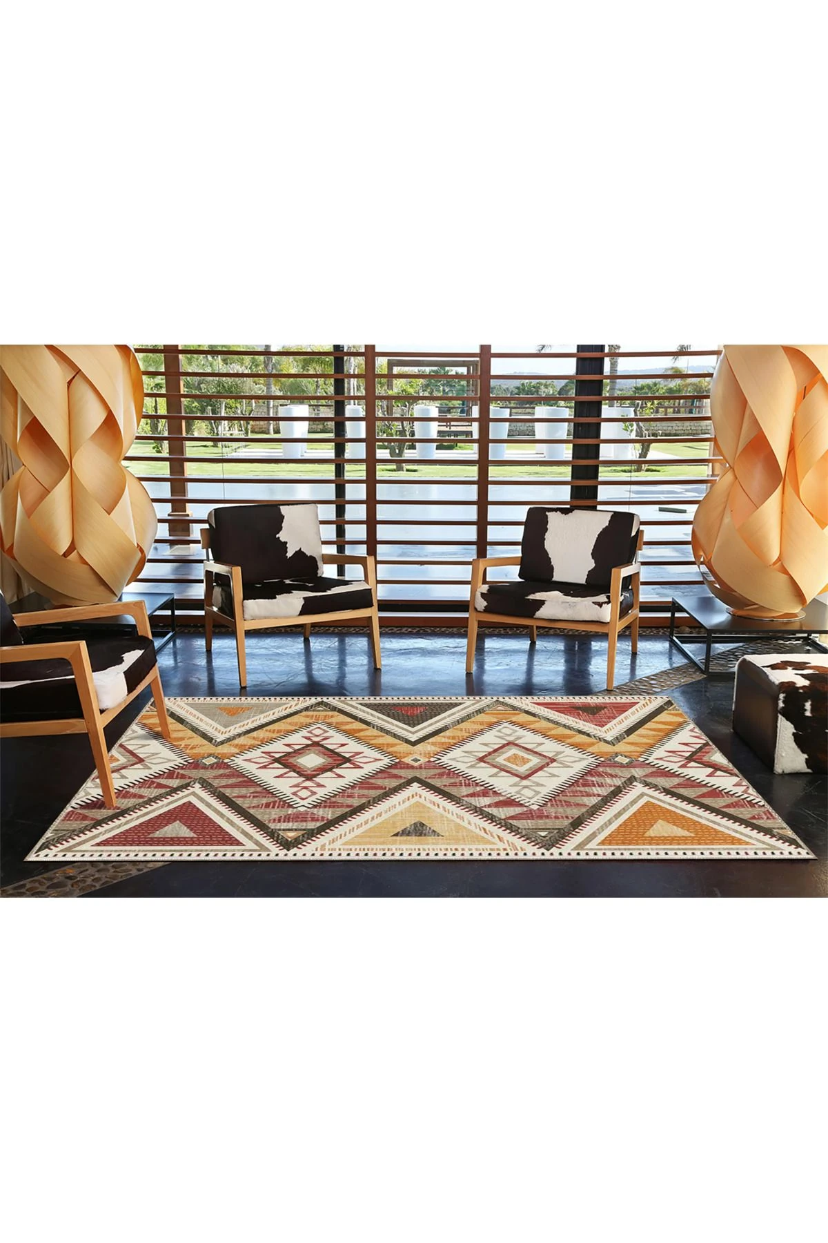 Çapraz Geometrik Baklavalı Kahverengi Desenli Yıkanabilir Dekoratif Halı miravip8048