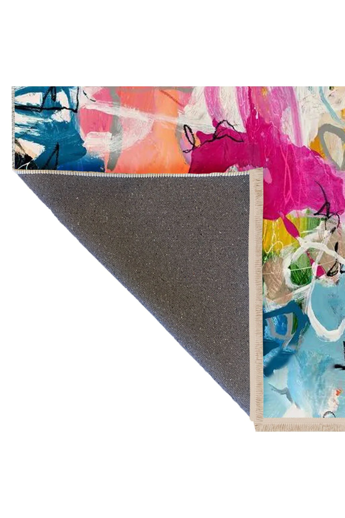 Özge Koleksiyonu Yağlı Boya Görünümlü Çok Renkli Soyut Desenli Dokuma Taban Dekoratif Halı özge22