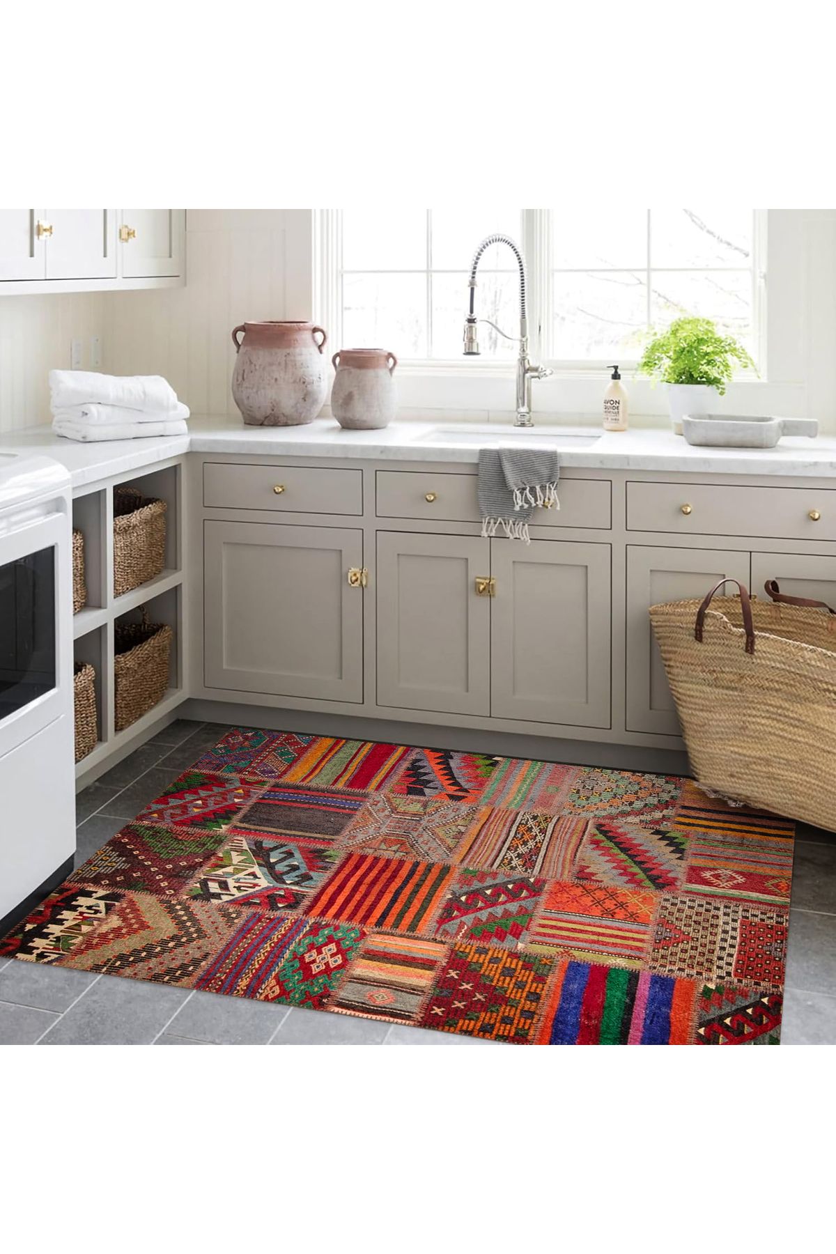 Aysu Koleksiyonu Çok Renkli Patchwork Görünümlü Dokuma Taban Modern Dekoratif Halı aysu16