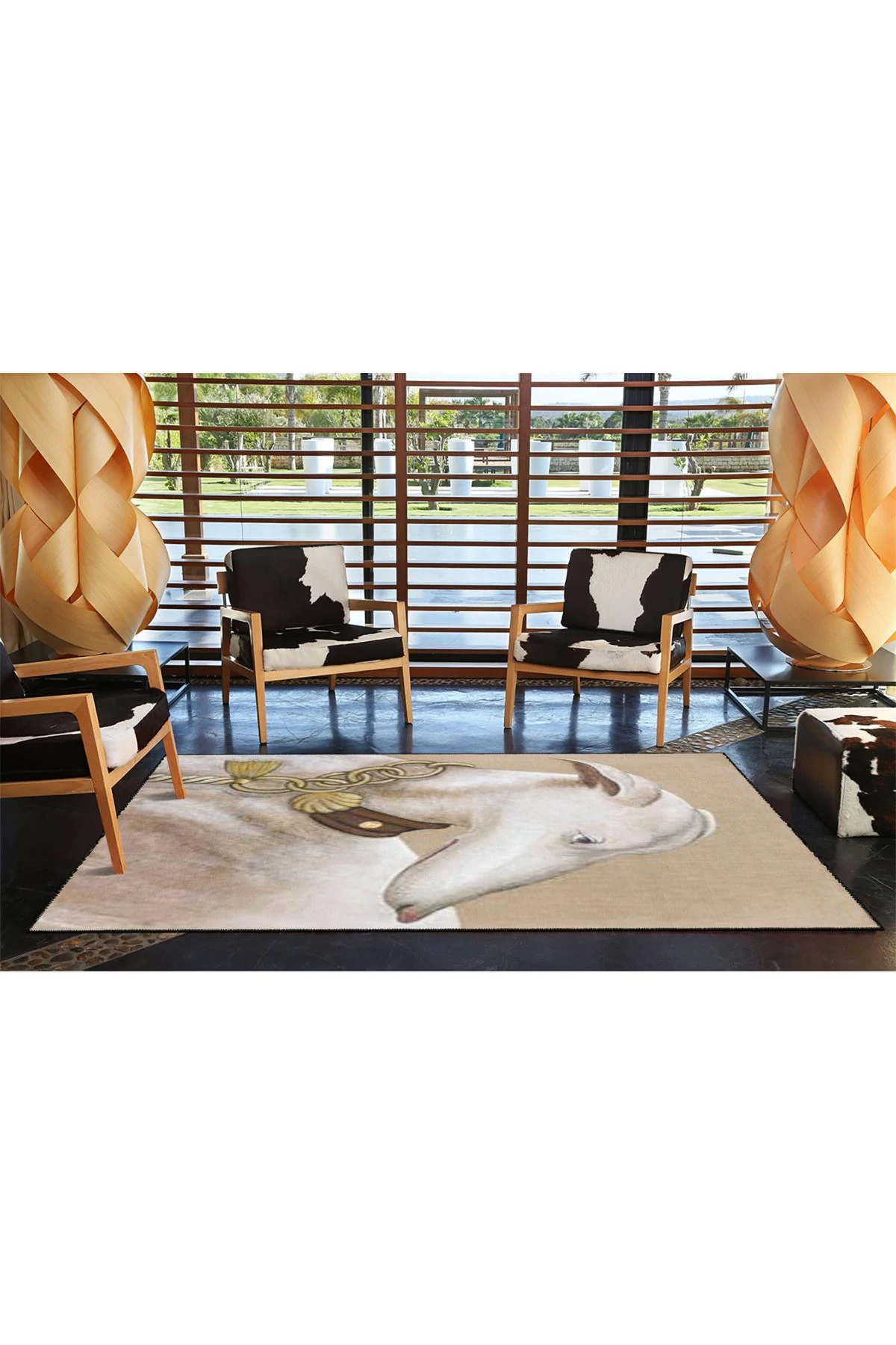 Animal Krem Tonlarda Beyaz Köpek Desenli Dekoratif Halı miravip730