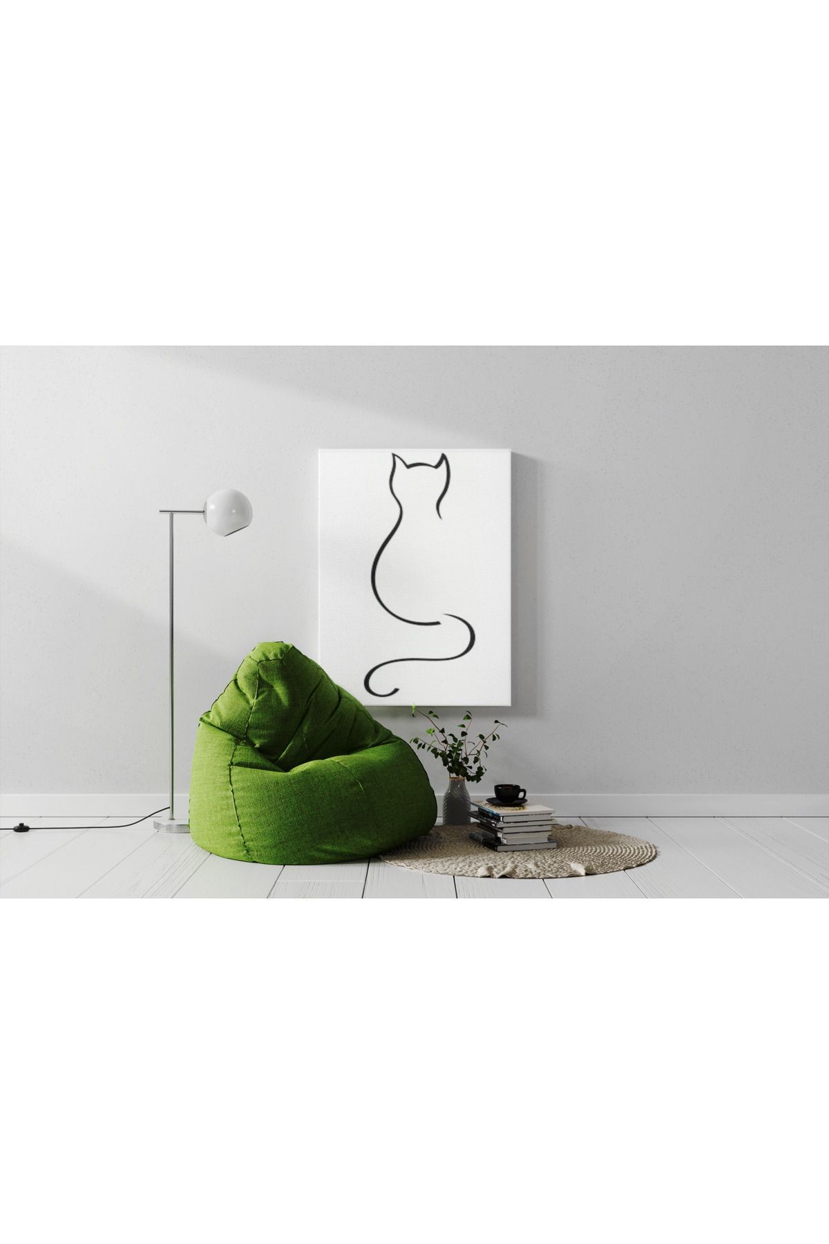 Kanvas Tablo Çizgili Kedi Temalı Desenli Temalı Tablo
