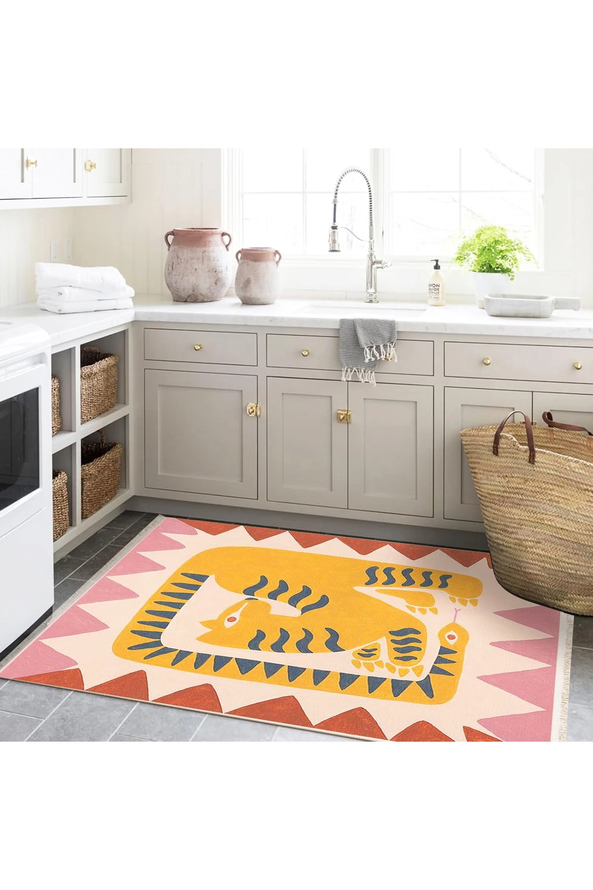 Yılmaz Koleksiyonu Sarı Tonlarda İç İçe Yılan ve Kaplan Desenli Kreatif Modern Dekoratif Halı 12