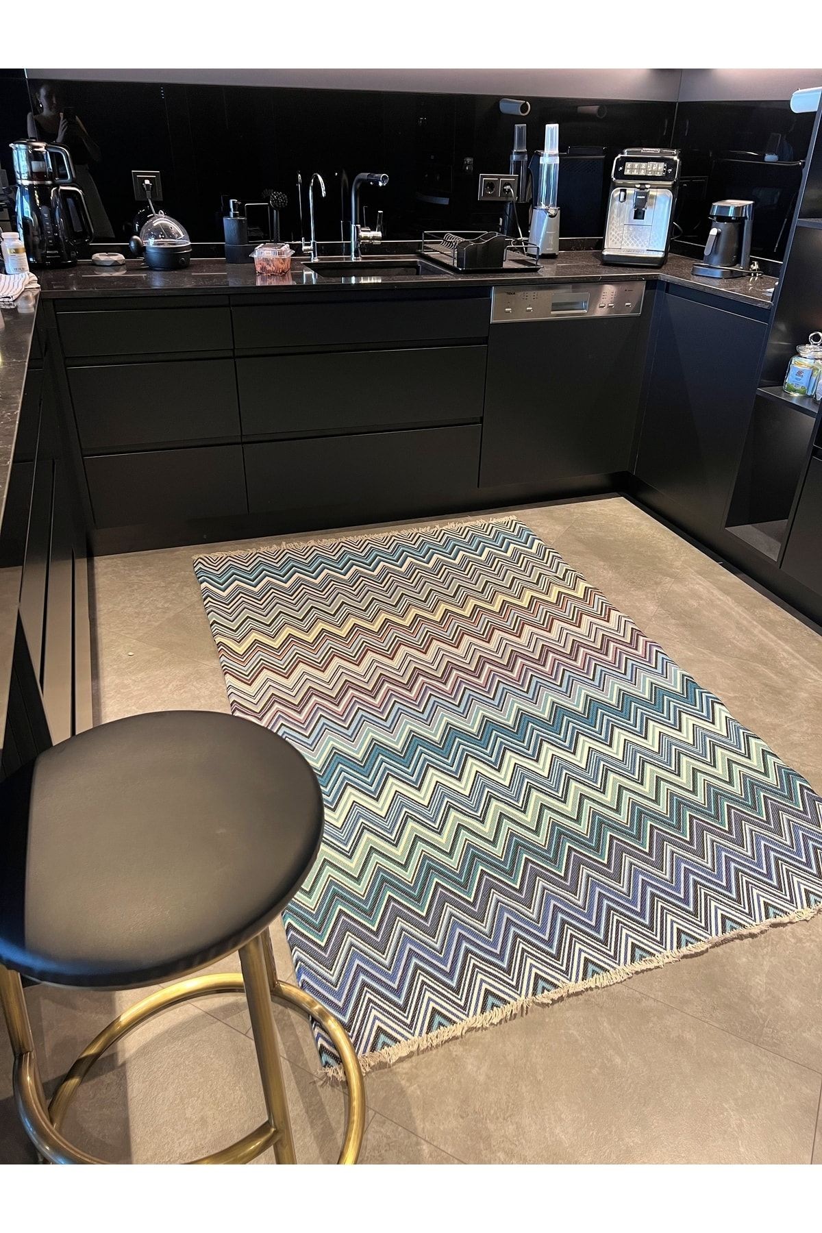Cotton Zigzag Desenli Çok Renkli Kilim 541