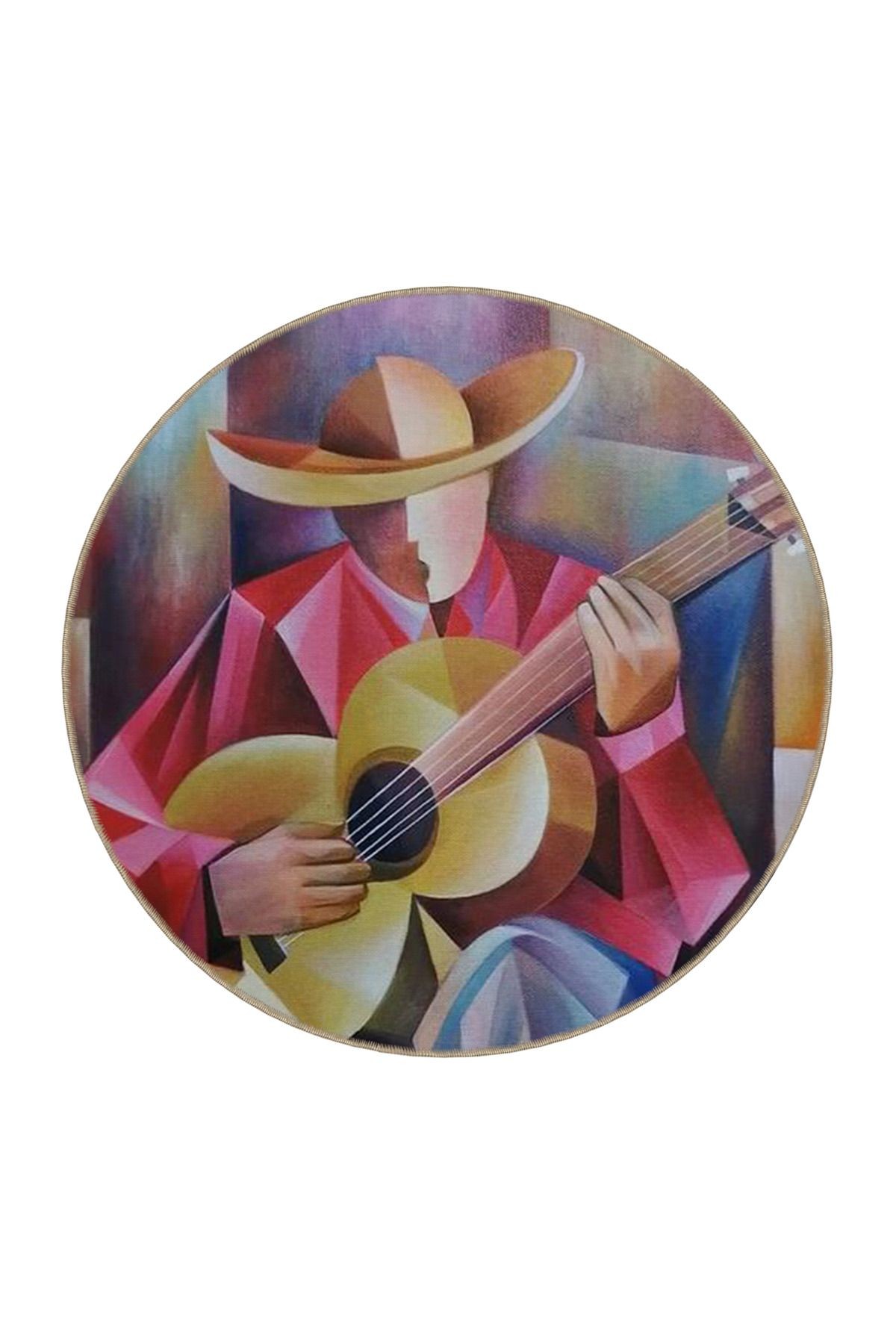 Çok Renkli Soyut Tasarım Gitar Çalan İnsan Desenli Modern Dekoratif Halı 3553