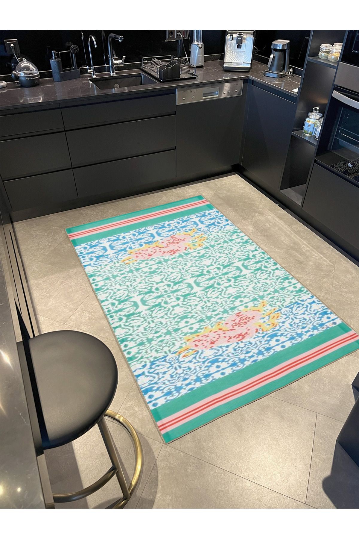 Geometrik Açık Yeşil Tatlı Çiçek Dokuma Taban Halı miravip1067