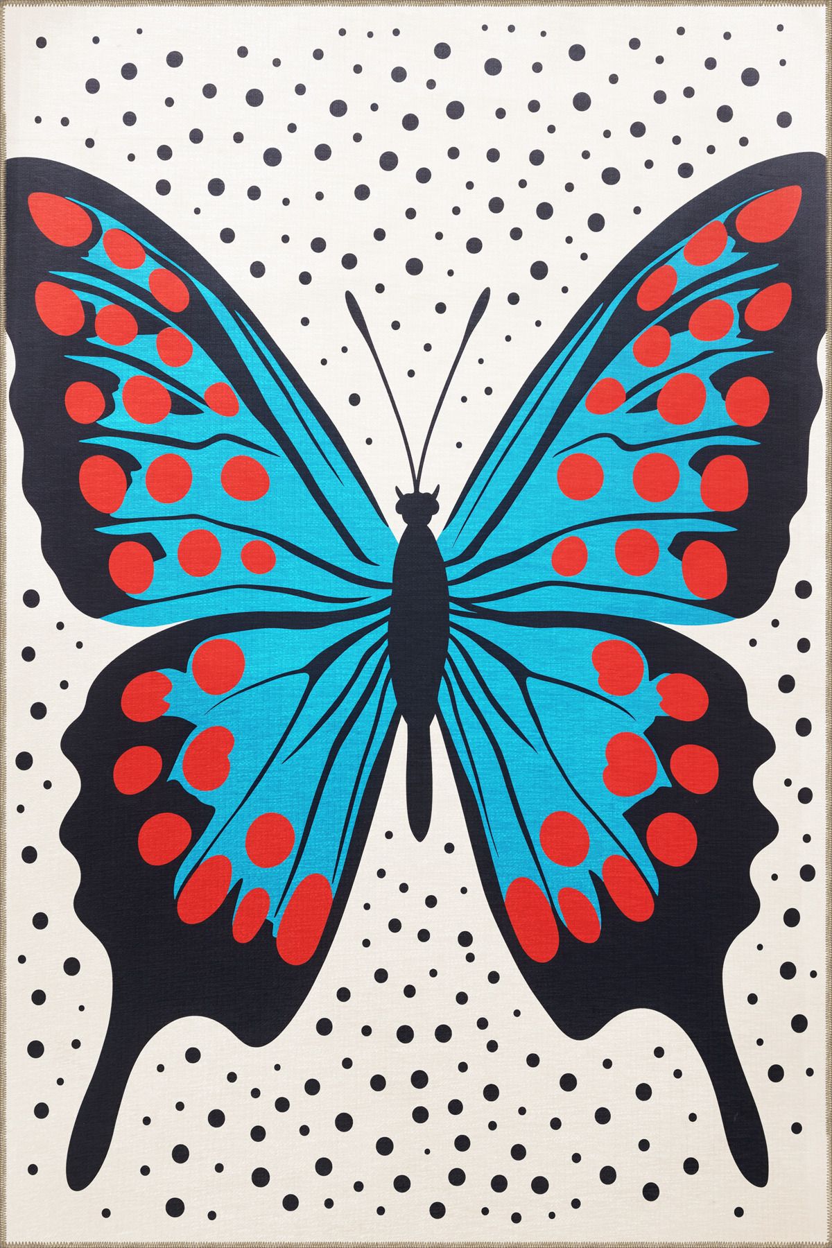 Dido 2 Koleksiyonu Mavi Bej Temalı Kelebek Desenli Kreatif Modern Dekoratif Halı 3240