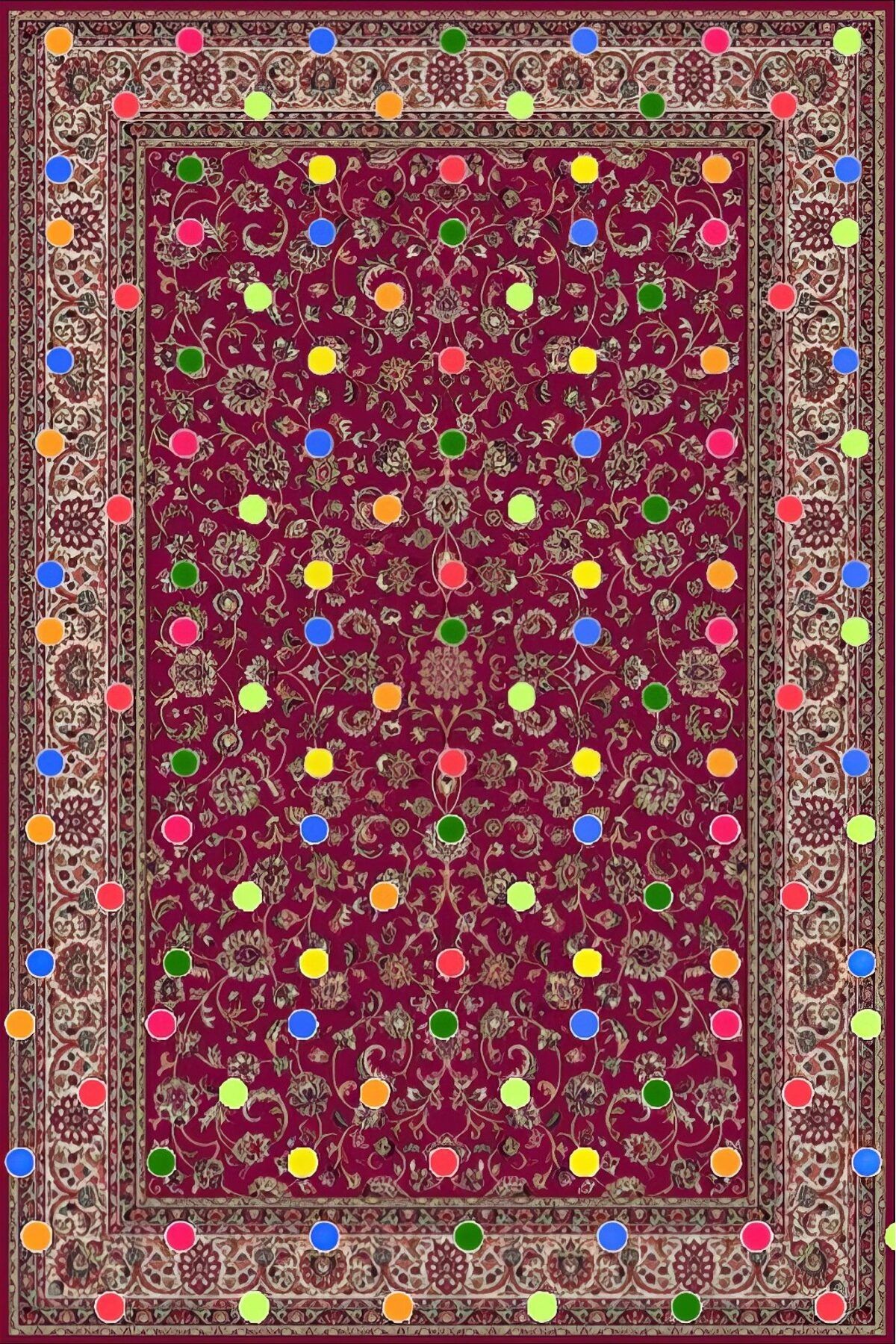 Nilla Koleksiyonu BordoTemalı Renkli Noktalar ve Vintage Desenli Dokuma Taban Dekoratif Halı nilla07