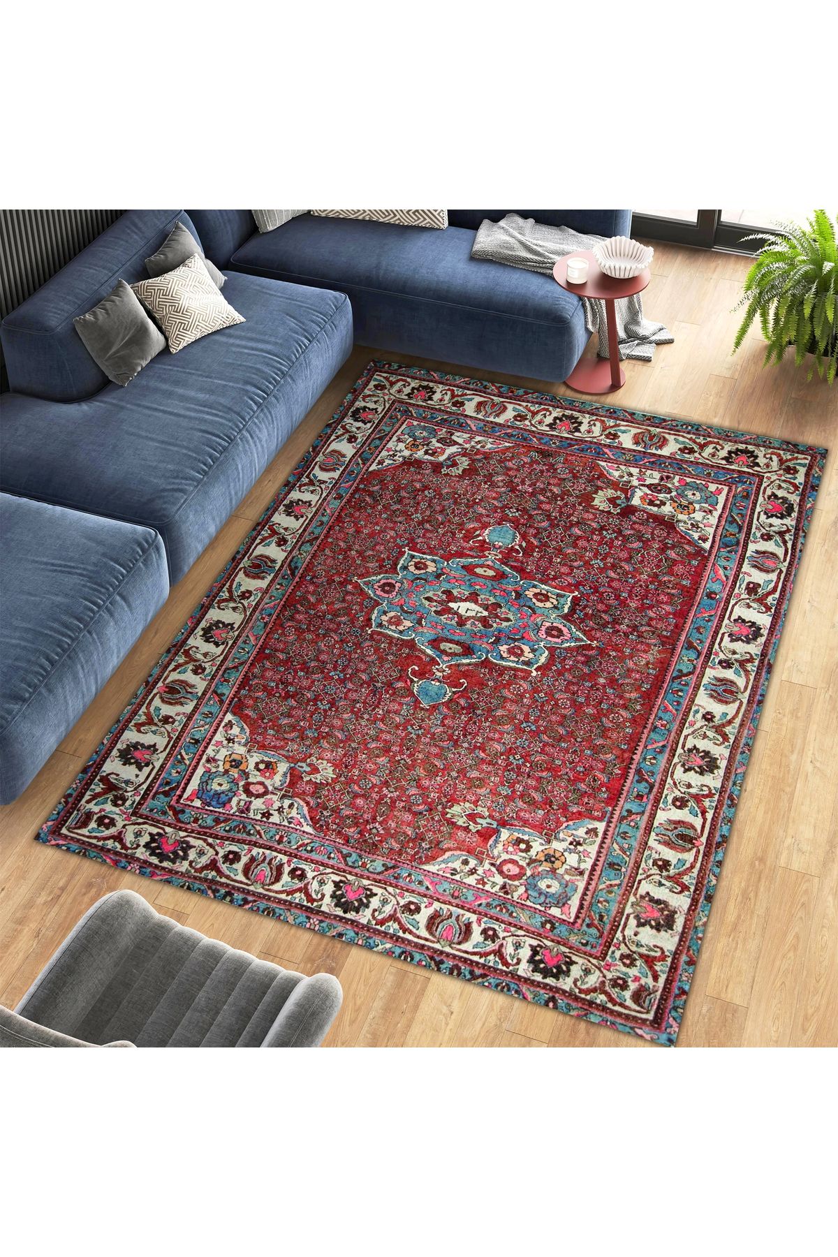 Asena Koleksiyonu Çok Renkli Yıldız Figürlü Geleneksel Desenli Vintage Dekoratif Halı 14