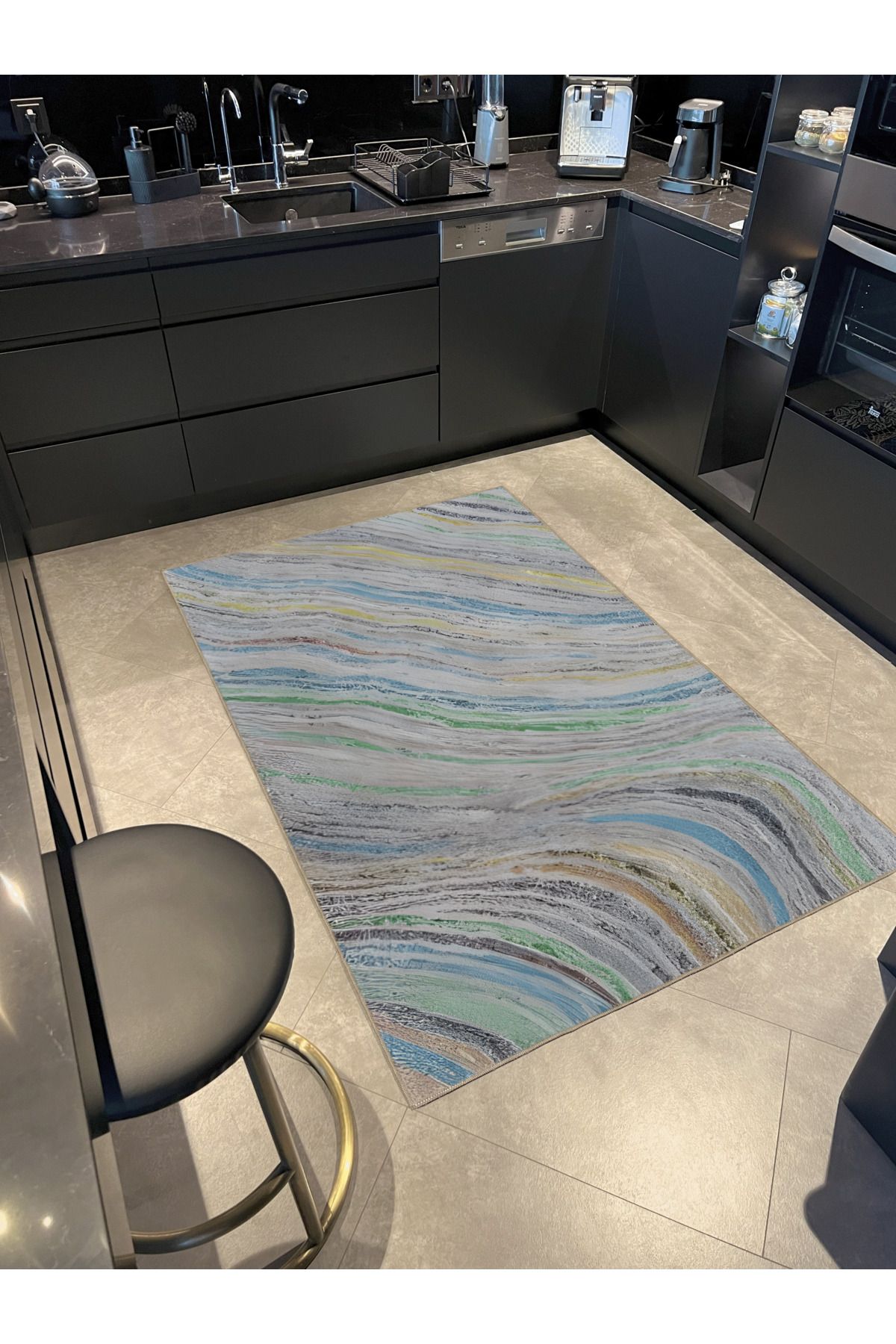 Çok Renkli Dalgalı Soyut Desenli Kreatif Modern Dekoratif Halı 3265