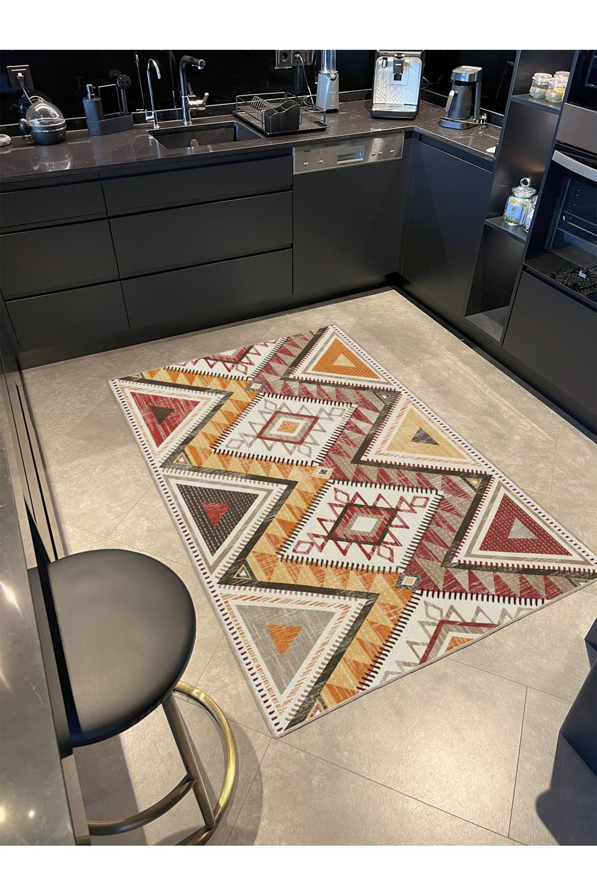 Çapraz Geometrik Baklavalı Kahverengi Desenli Yıkanabilir Dekoratif Halı miravip8048