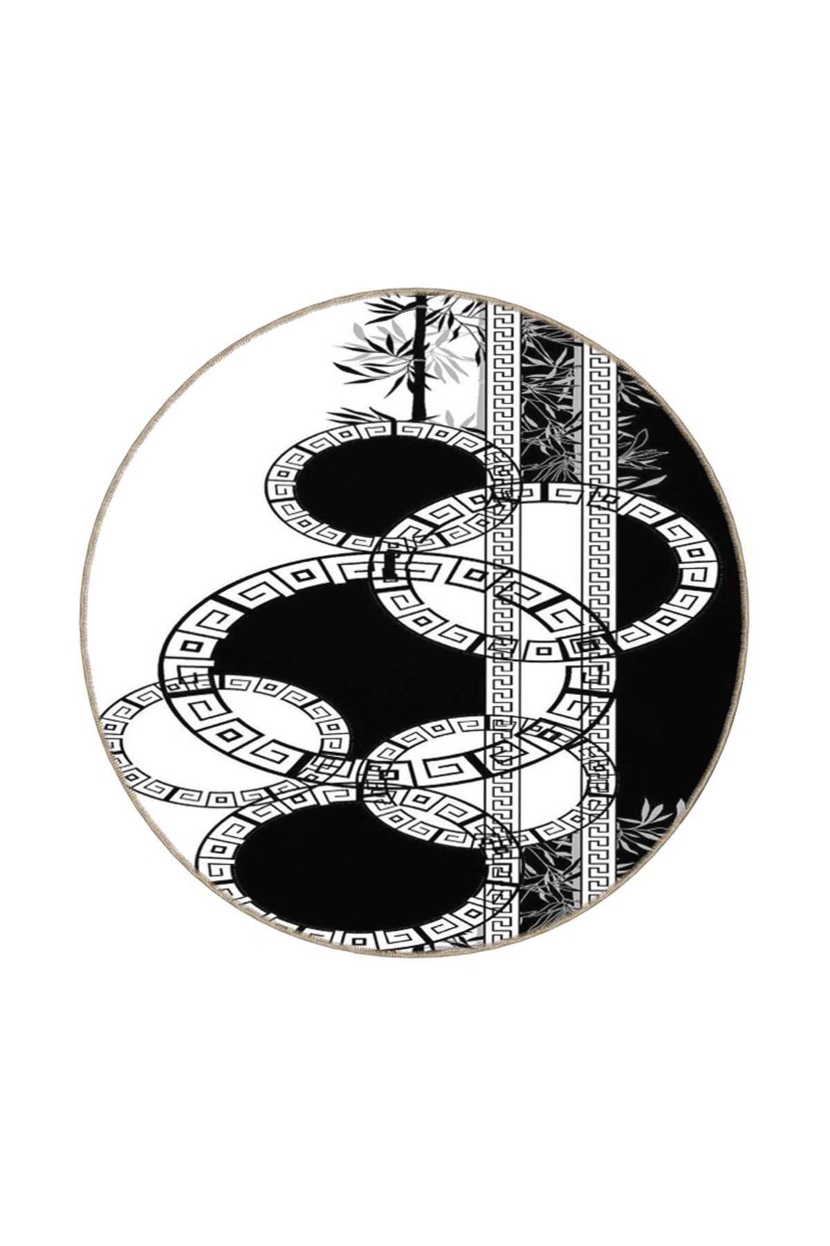 Halkalı Geometrik Çizgili Temalı Desenli Modern Dekoratif Halı ve Yıkanabilir Halı miravip9600