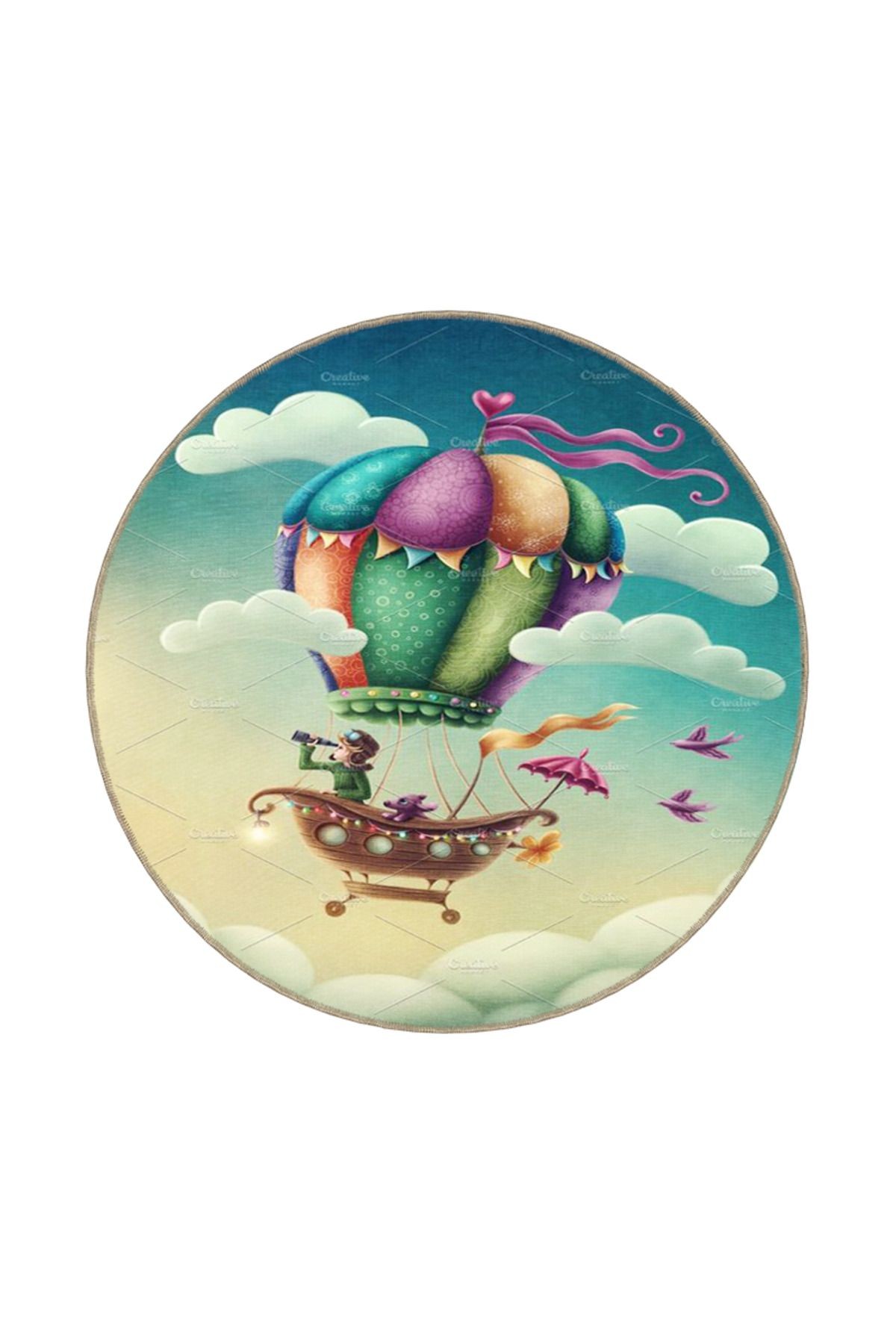 Çok Renkli Uçan Balon Dekoratif Yıkanabilir Halı miravip8652