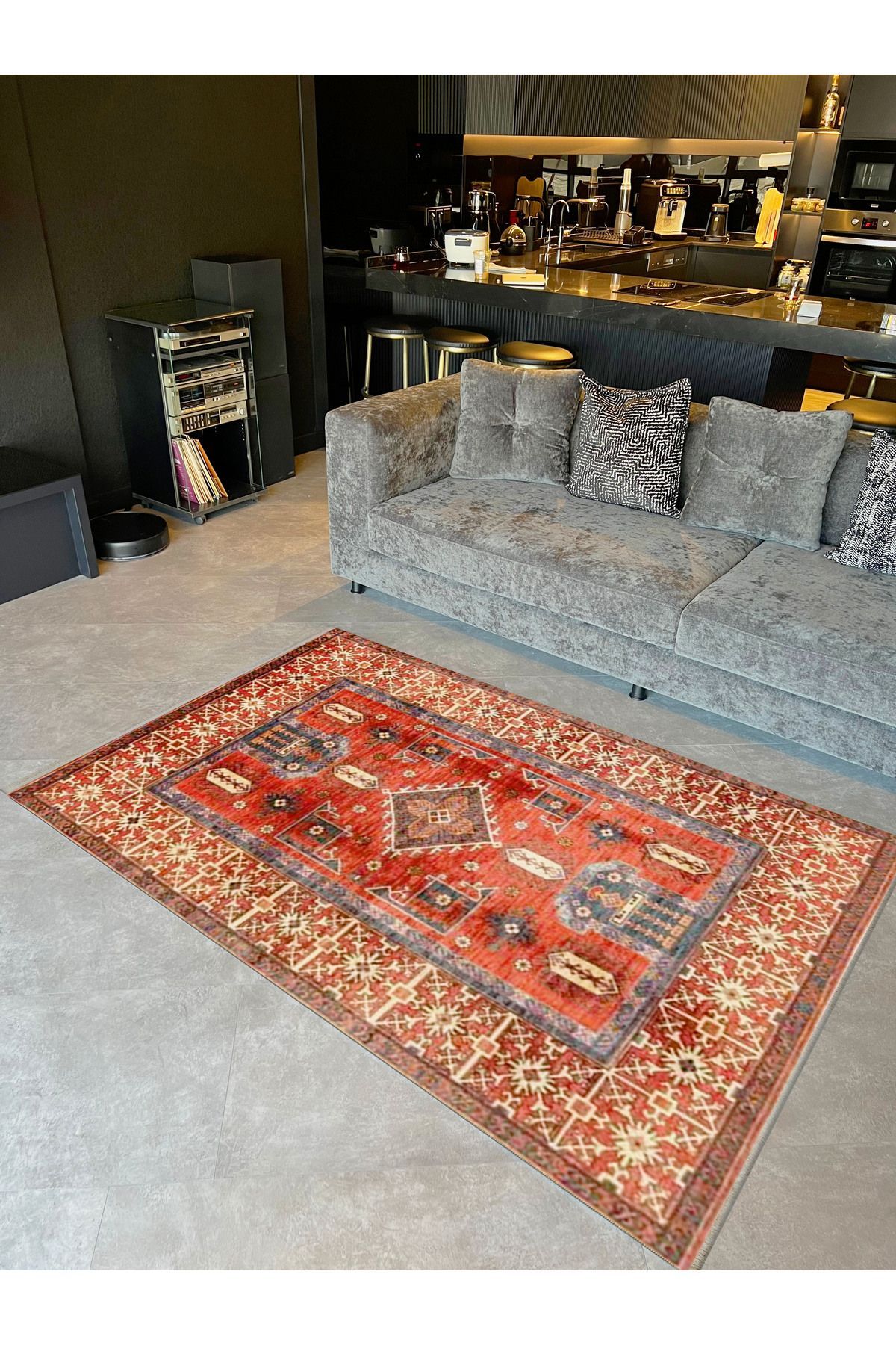 İnci Koleksiyonu Kırmızı Tema Geleneksel Motif Desenli Dokuma Taban Vintage Dekoratif Halı inci40