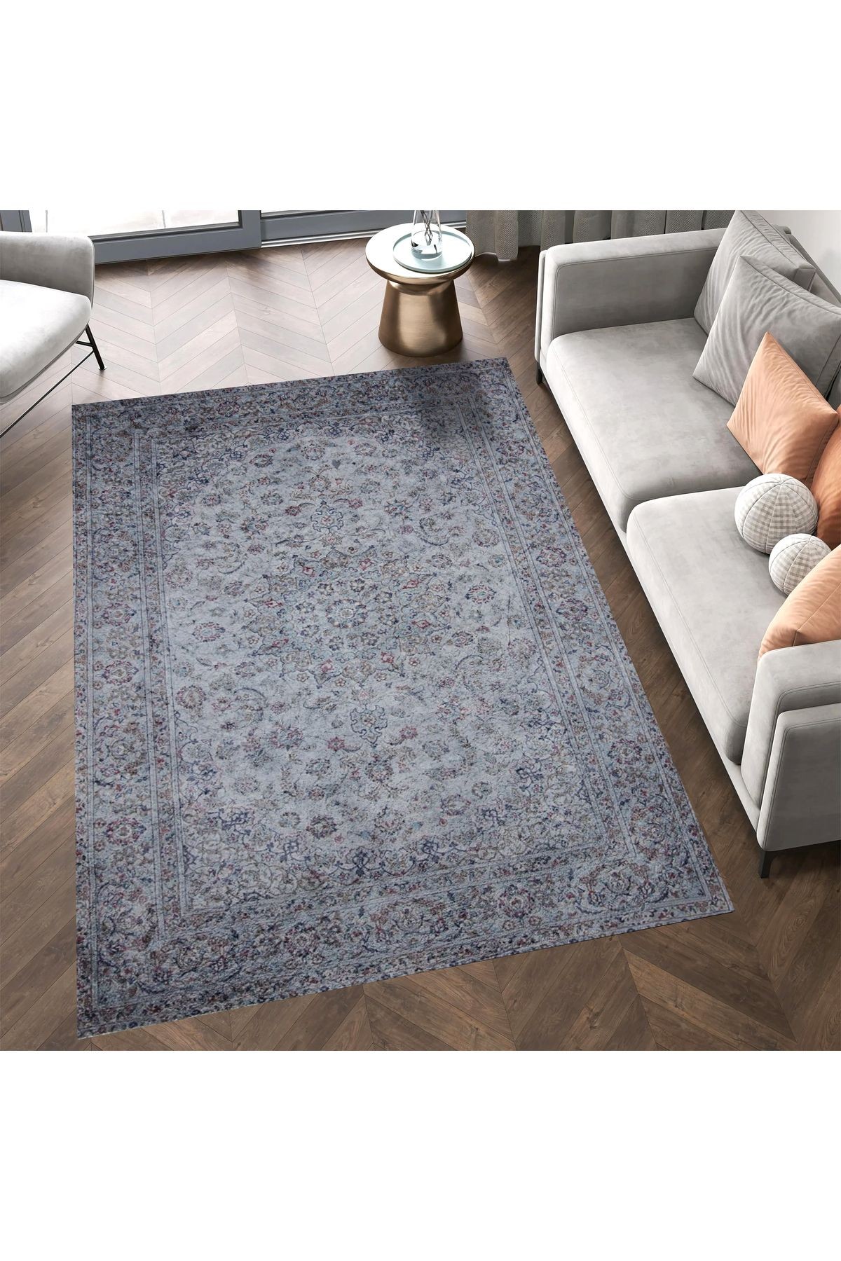 Cansu Koleksiyonu Gri Desenli Dokuma Taban Modern Dekoratif Halı cansu48