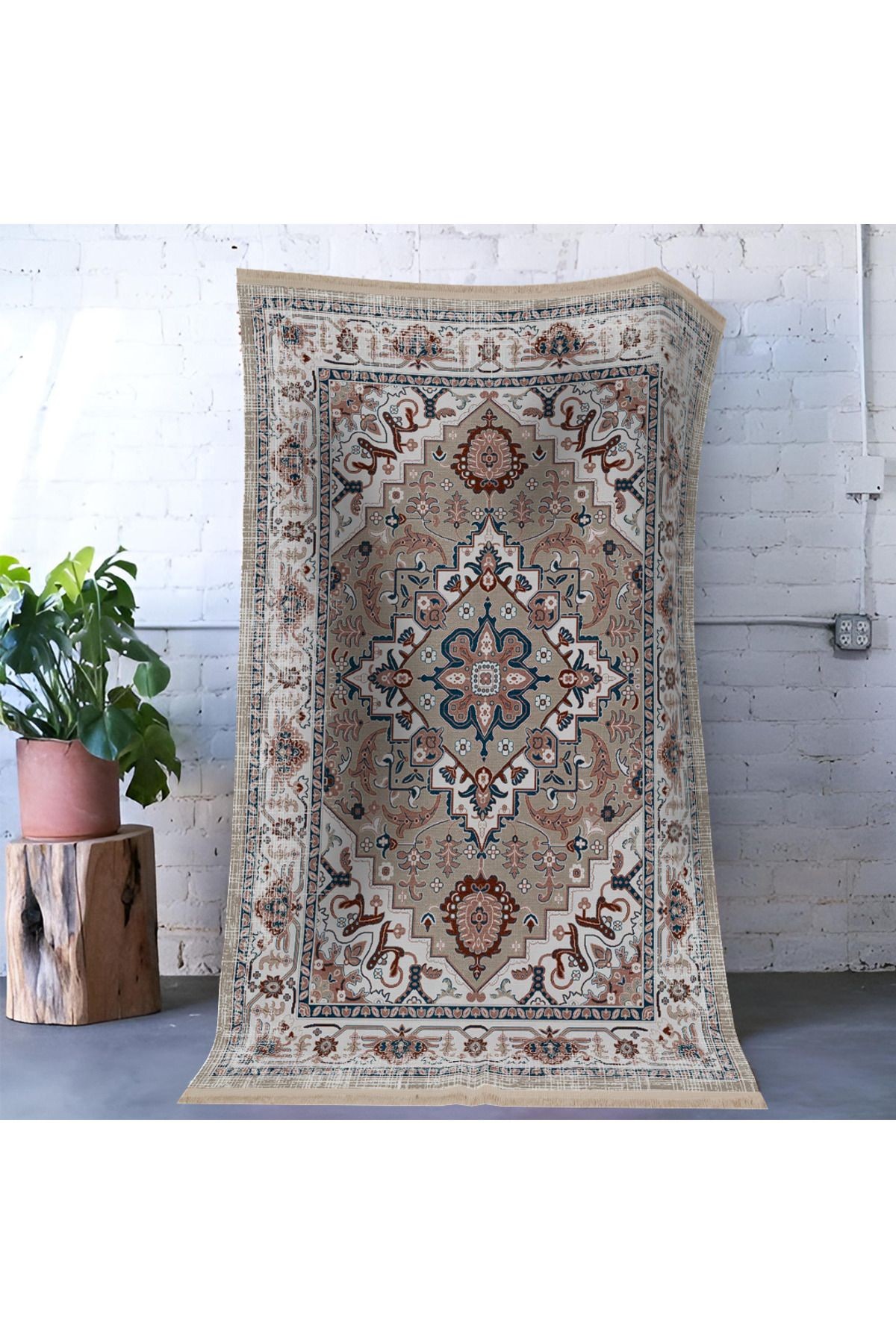 Mira Gri Bej Temalı Geleneksel Motifli Vintage Dekoratif Halı Mira 1581