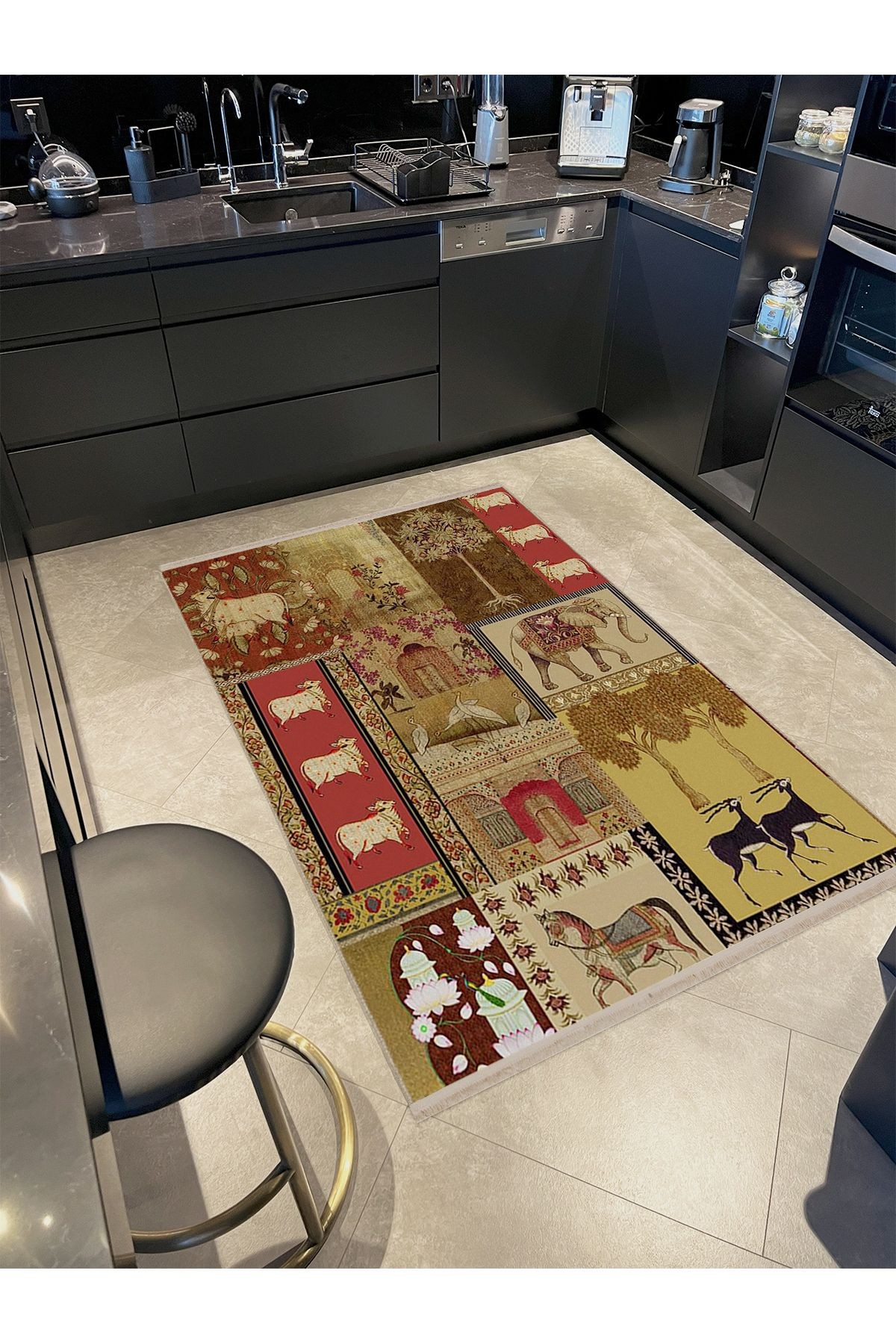 Kuvars Koleksiyonu Hayvan Desenli Dokuma Taban Etnik Dekoratif Halı kuvars25
