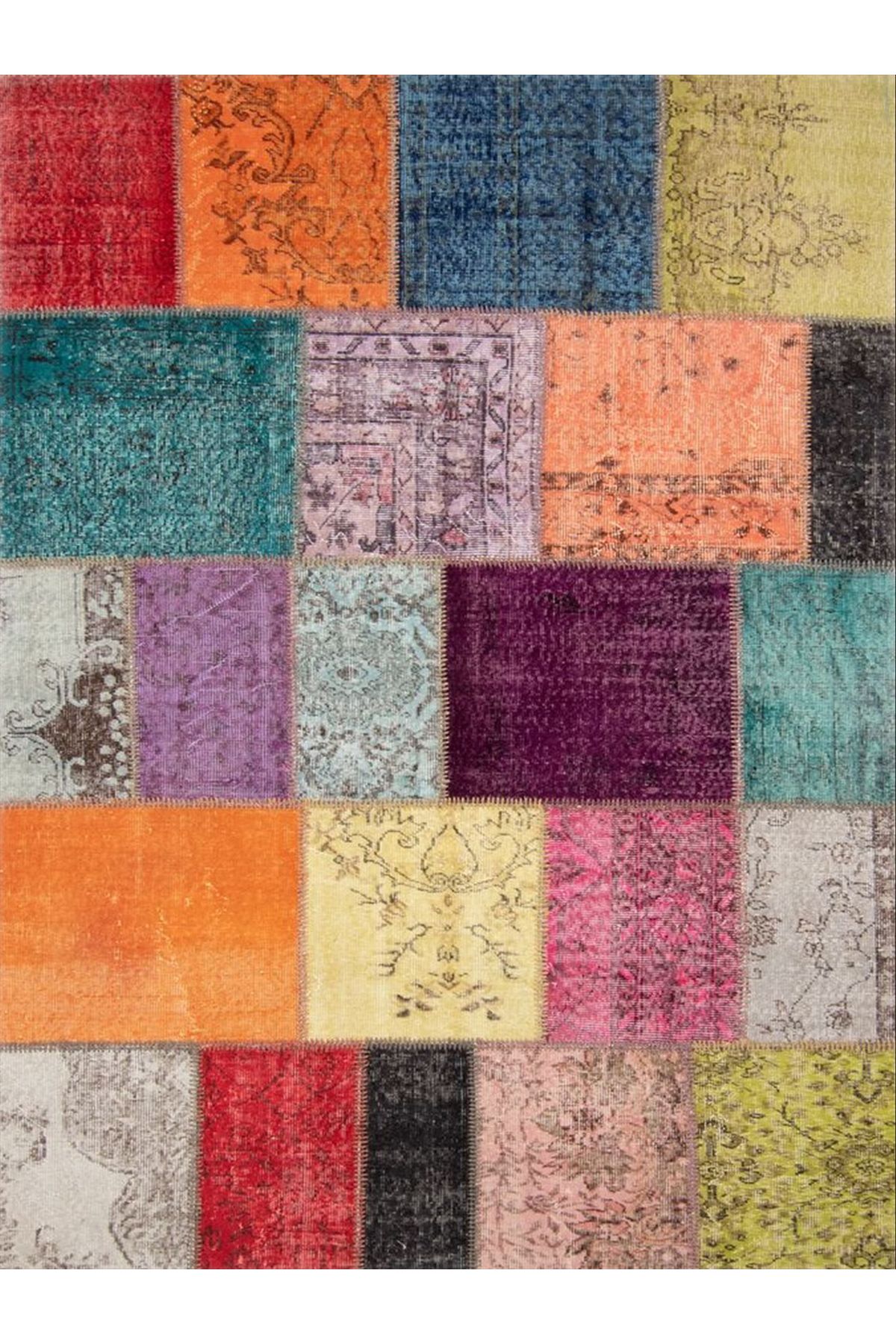 Cansu Koleksiyonu Patchwork Görünümlü Çok Renkli Dokuma Taban Modern Dekoratif Halı cansu10