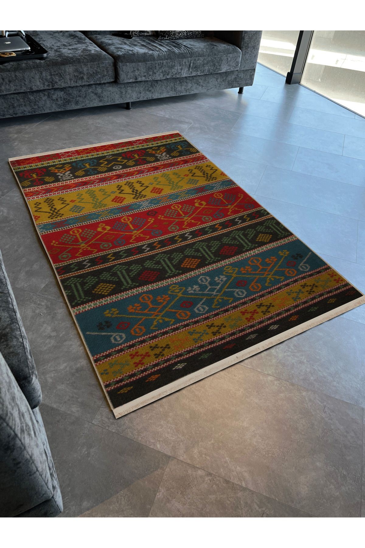 Açık Ton Çok Renkli Geleneksel Motif Desenli Vintage Dekoratif Halı 2904