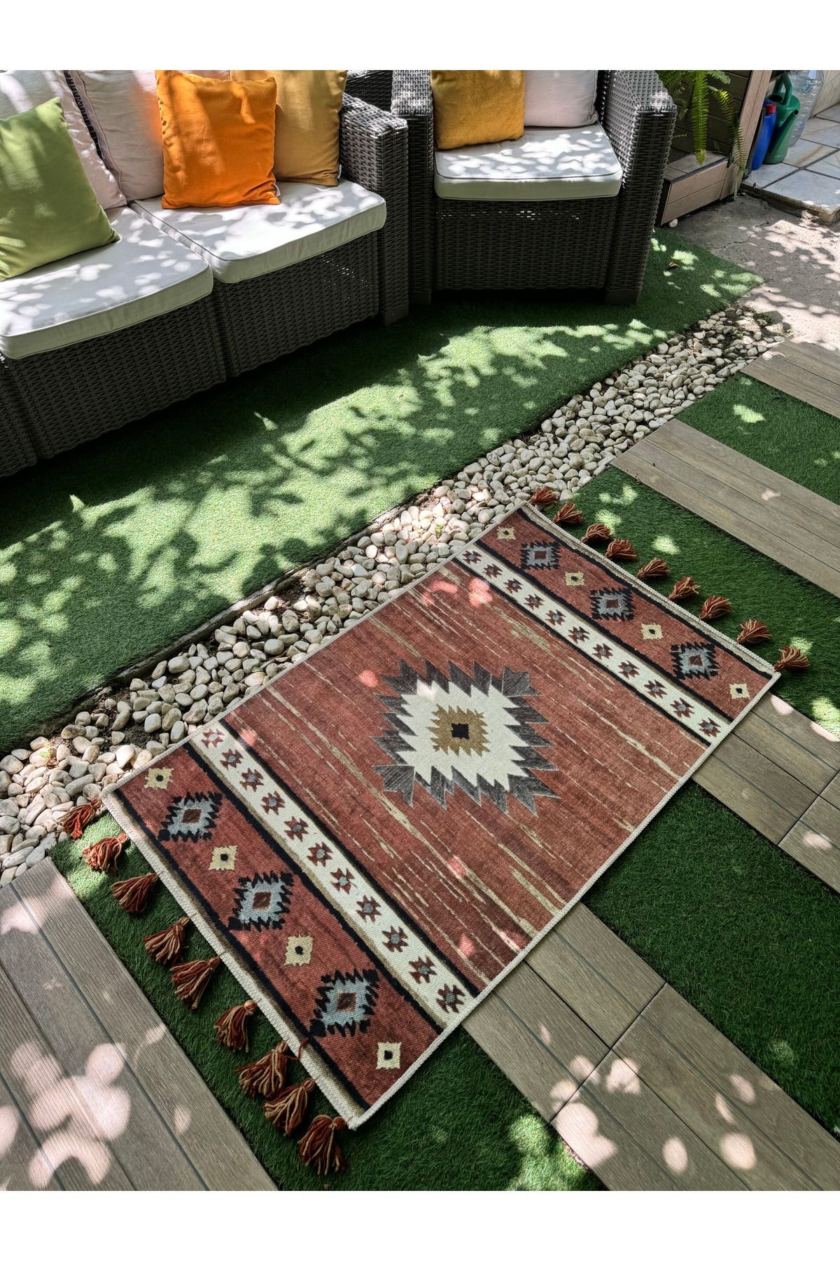 Kiremit Renkli Antik Tasarım Serisi Desenli Vintage Dekoratif Halı 01