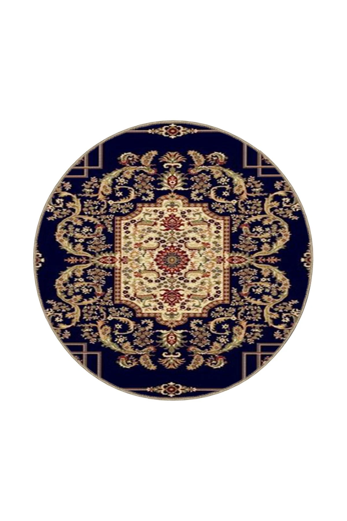 Kreatif Geometrik Sarı Lacivert Tonlu Dekoratif Halı miravip197