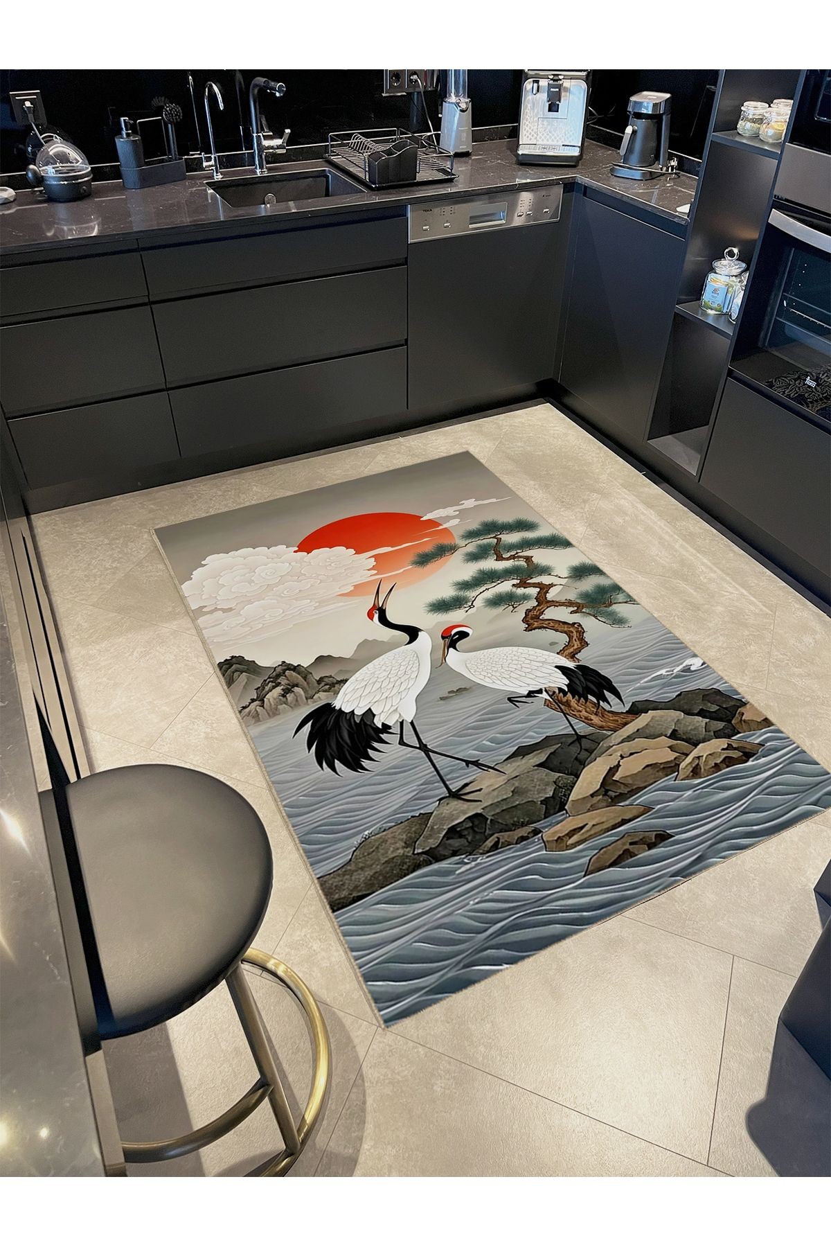 Seda Koleksiyonu Soyut Manzara ve Kuş Desenli Dokuma Taban Modern Dekoratif Halı seda34