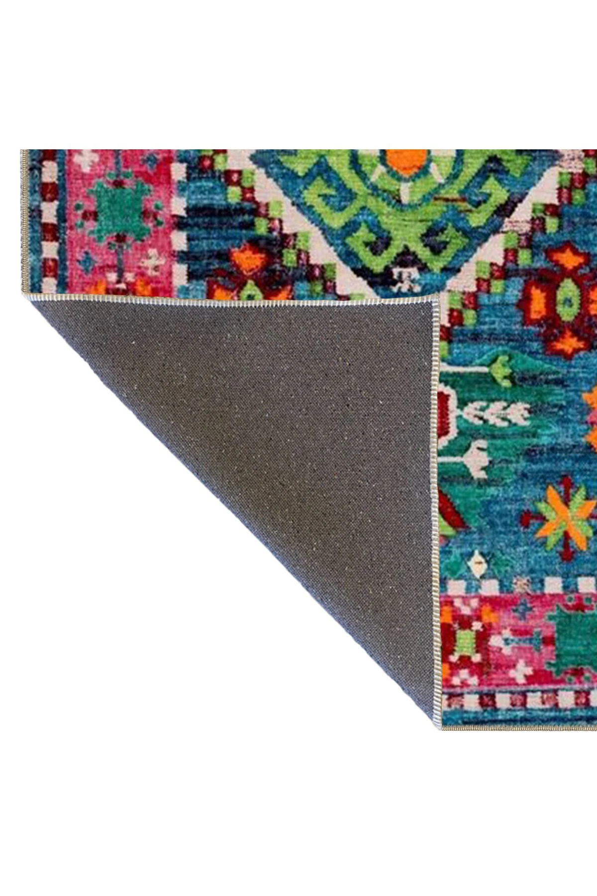 Pembe Mavi Temalı Geleneksel Motif Etnik Desenli Vintage Dekoratif Halı 3598