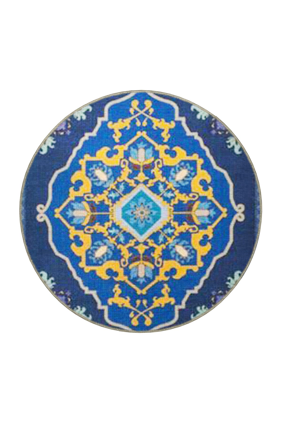 Lacivert Sarı Temalı Geleneksel Motif Desenli Vintage Dekoratif Halı 4697