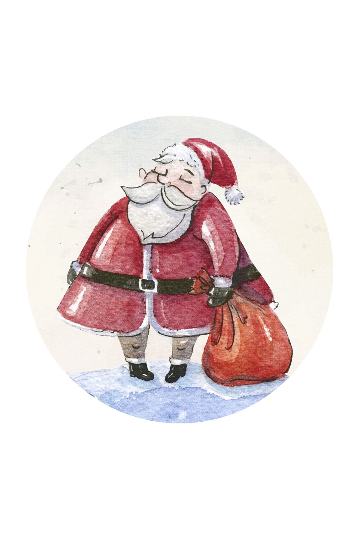 Yılbaşı Temalı Noel Baba ve Çantası Desenli Kreatif Modern Dokuma Taban Yuvarlak Dekoratif Halı 2251
