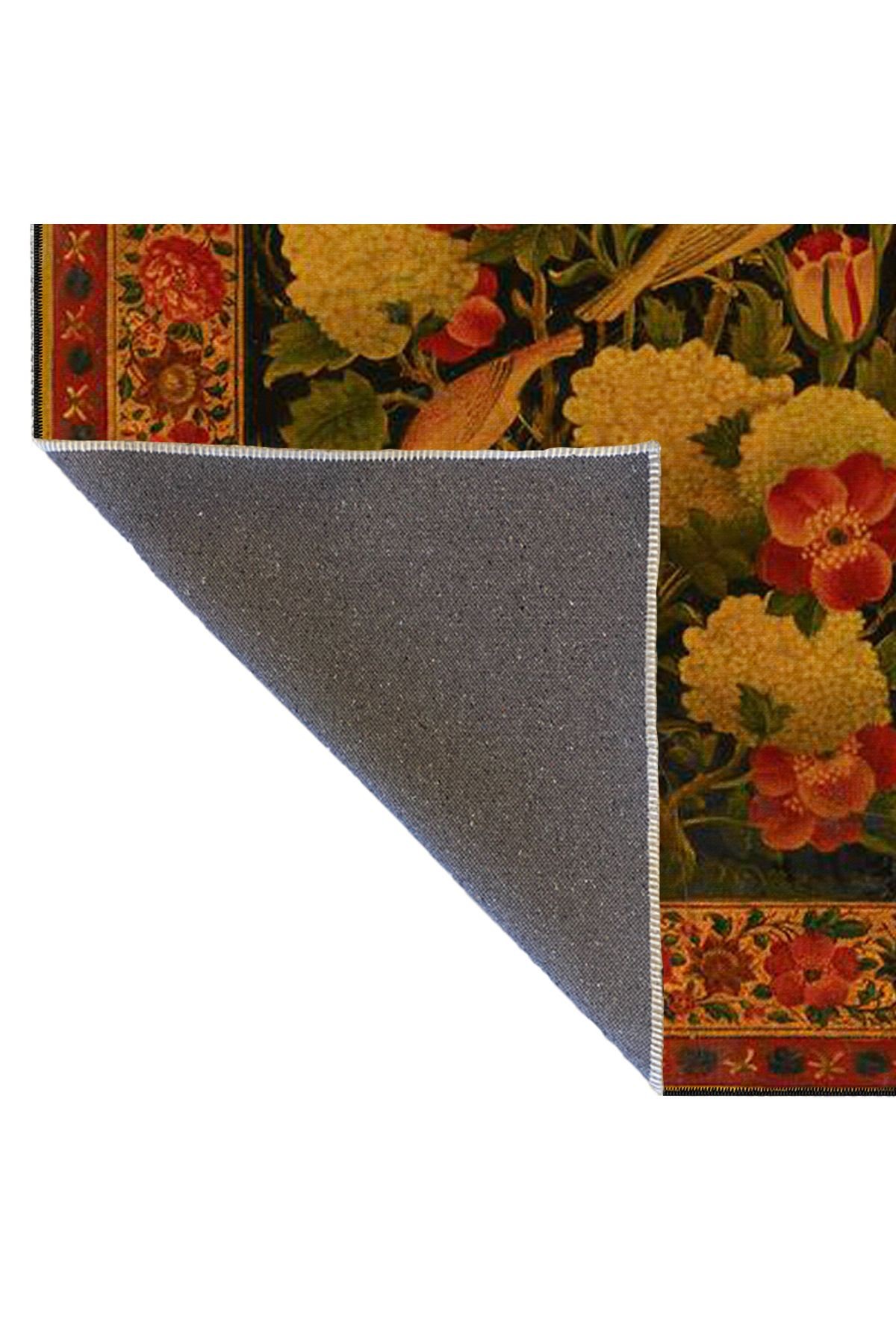 Turuncu Floral Geometrik Modern Dekoratif Halı miravip259
