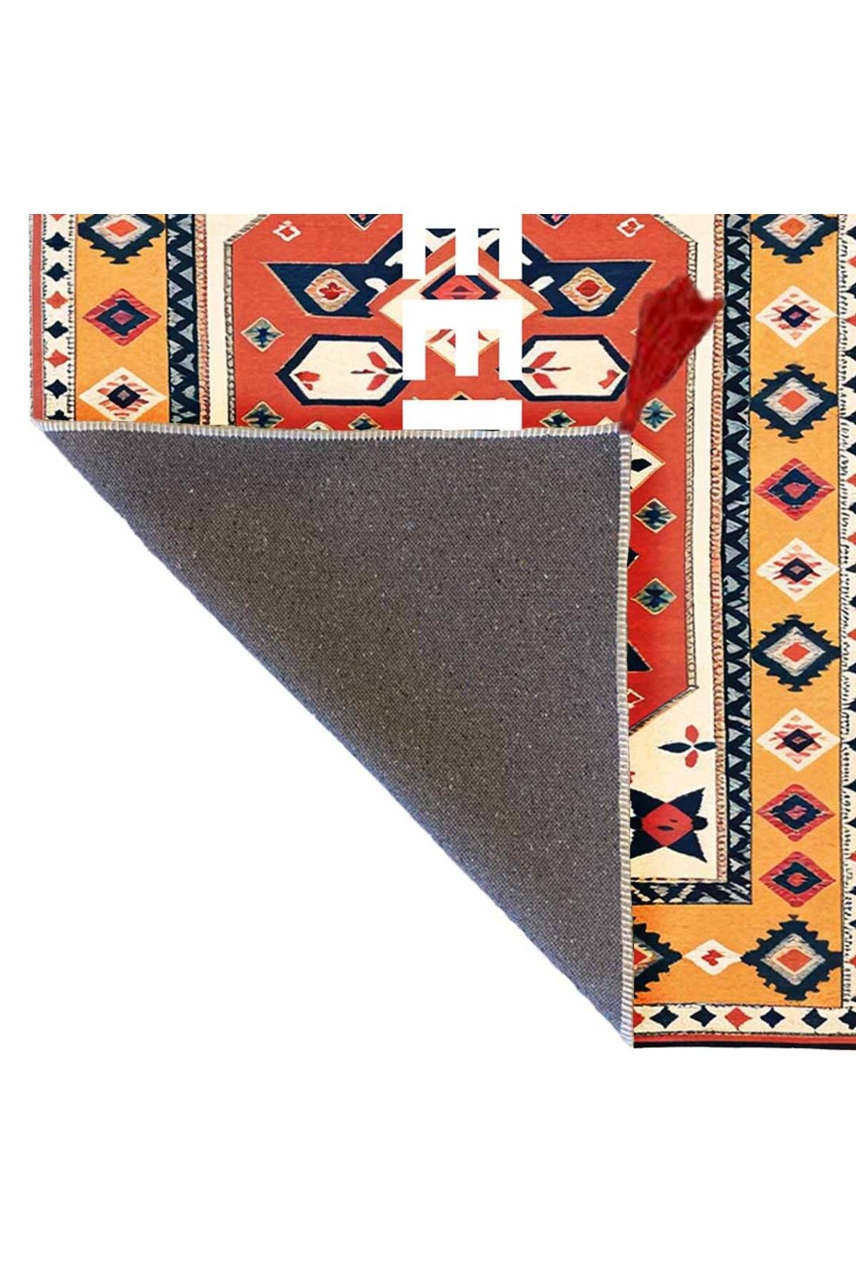 Tokyo Koleksiyonu Kiremit Renk Keep Off Yazılı Desenli Dokuma Taban Vintage Dekoratif Halı 20