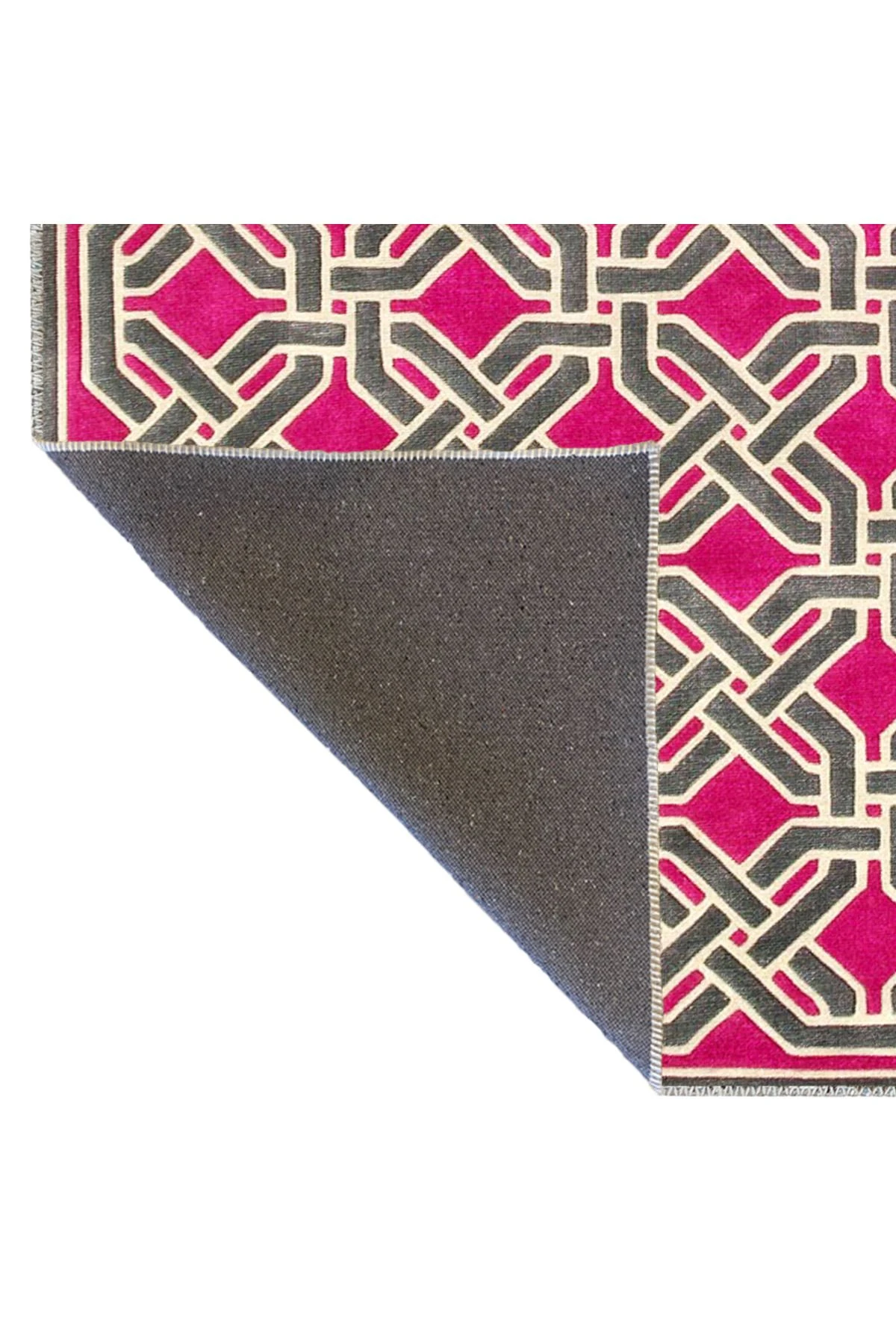 Pembe Temalı Çapraz Geometrik Desenli Modern Dekoratif Halı 3367