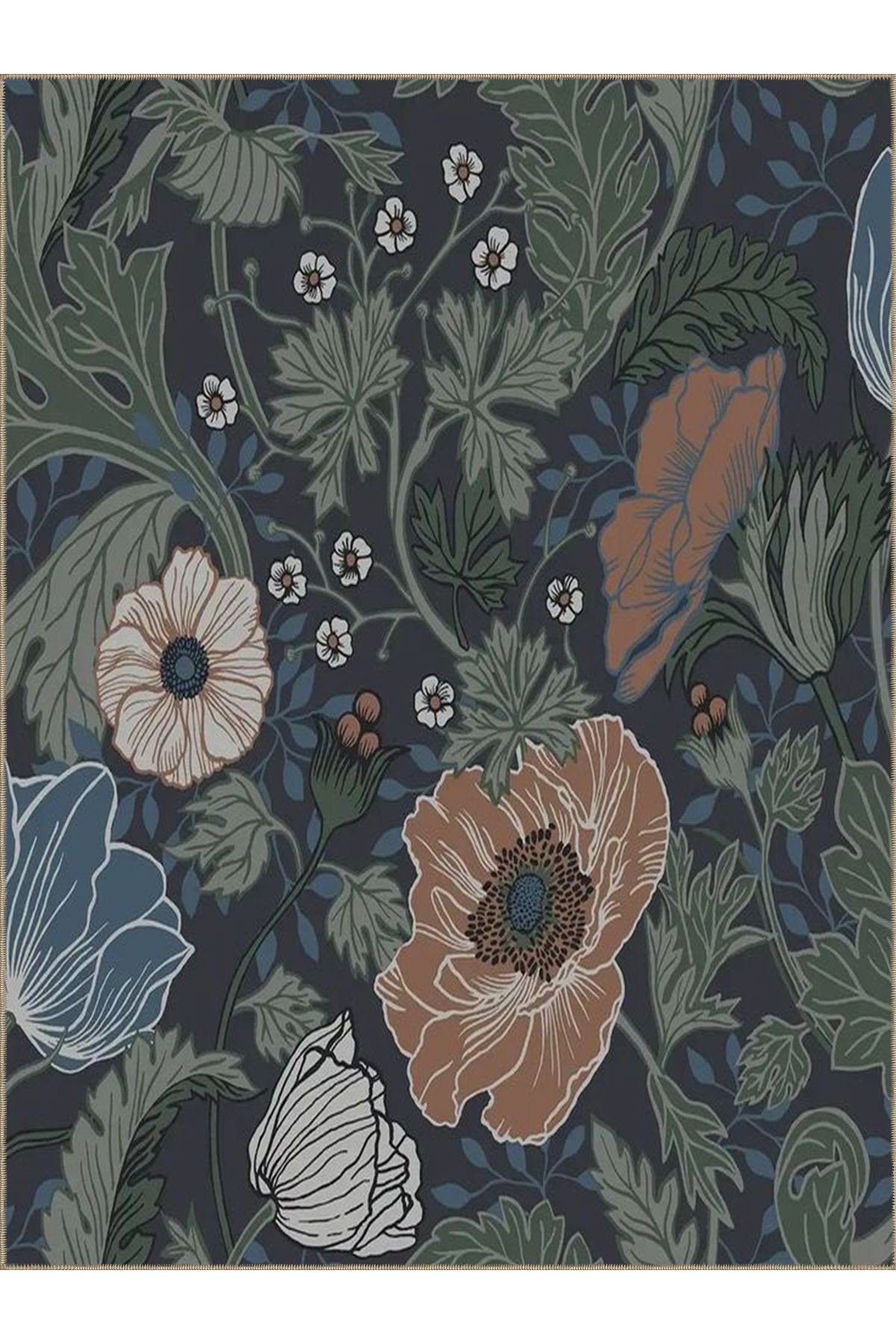 Tuğrul Koleksiyonu Çok Renkli Sarmaşıklar ve Çiçekler Desenli Dokuma Taban Modern Dekoratif Halı 28