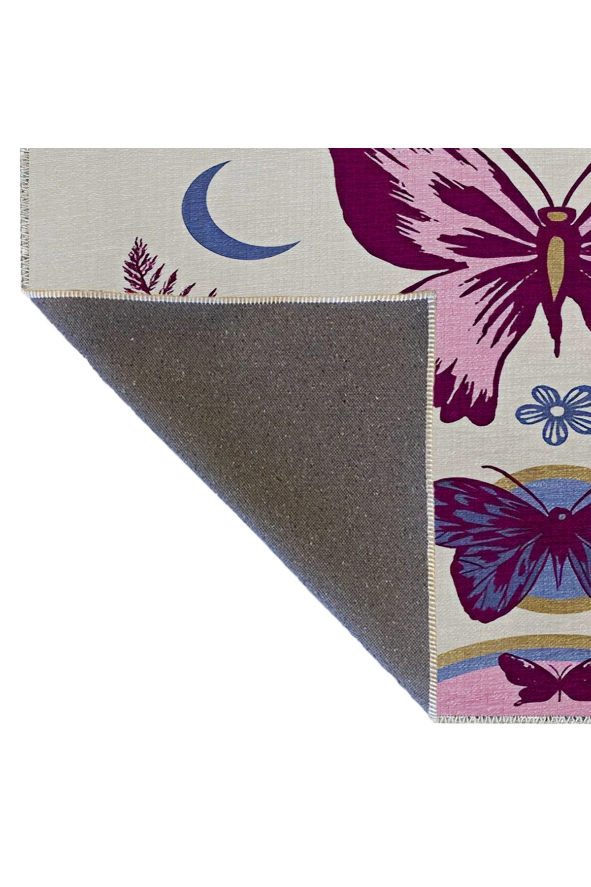 Mor Bej Temalı Kelebek ve Çiçek Desenli Kreatif Modern Dekoratif Halı 2283