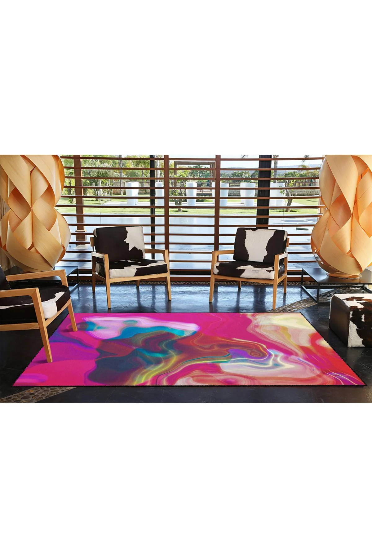 Pembe Renkli Pastel Boyalı Dokuma Taban Halı 4431