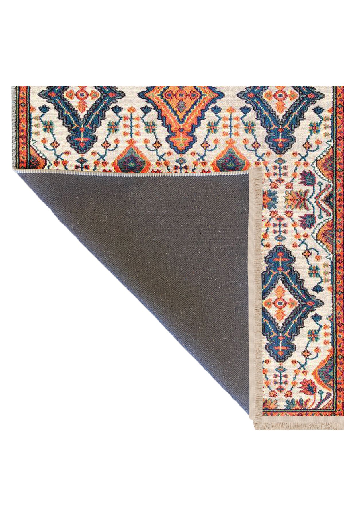 Asya Koleksiyonu Turuncu Lacivert Etnik Desenli Dokuma Taban Modern Dekoratif Halı asya31