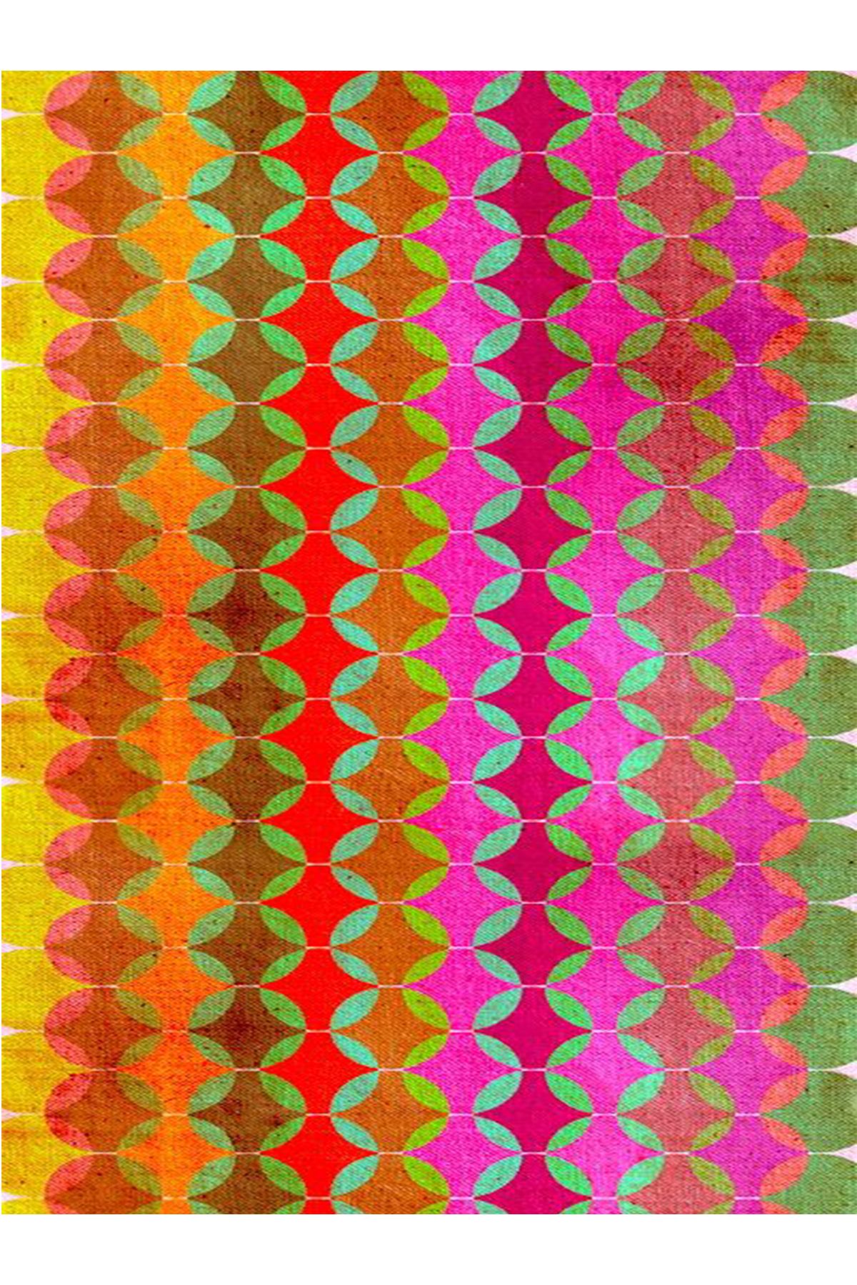 Yılmaz Koleksiyonu Çok Renkli Geometrik Şekil Şerit Desenli Kreatif Modern Dekoratif Halı 21