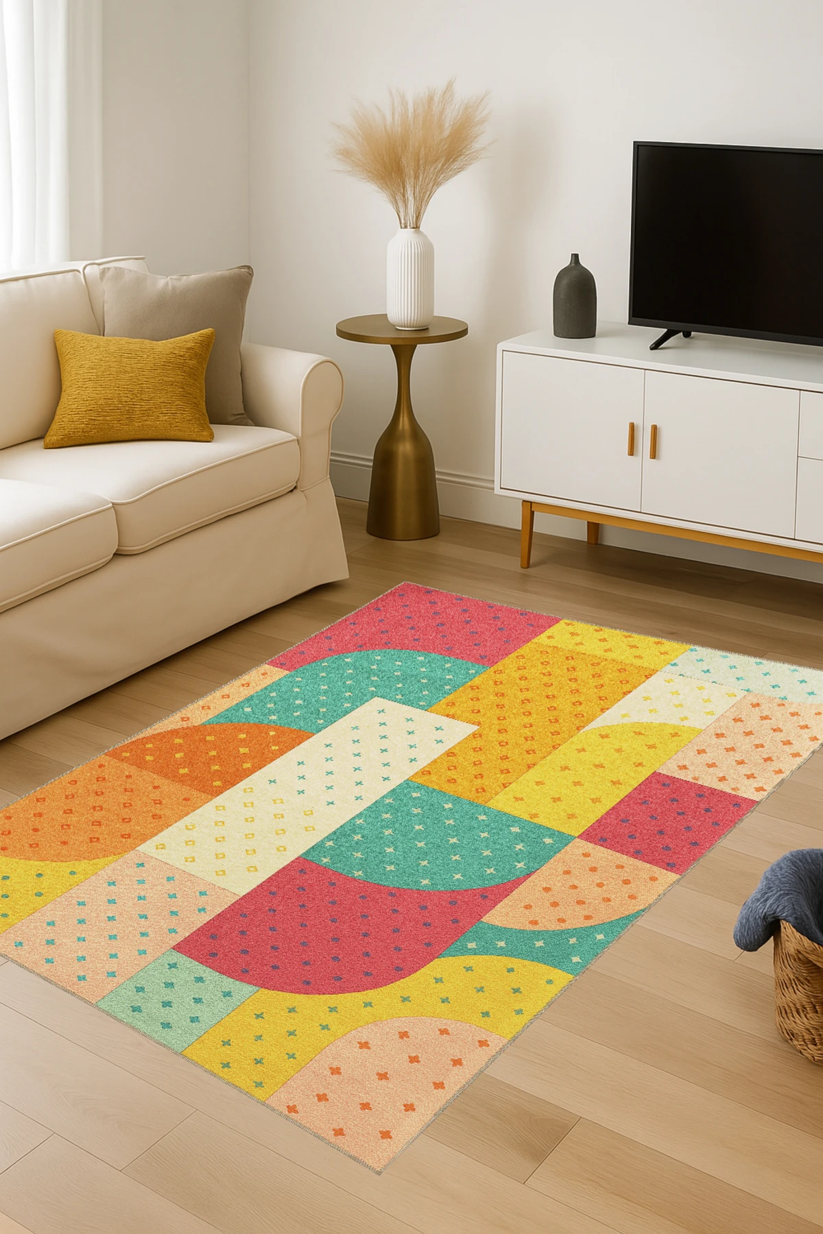 MOSSO Çok Renkli Şekilsel Temalı Geleneksel Motif Etnik Desenli Vintage Dekoratif Halı mosso410