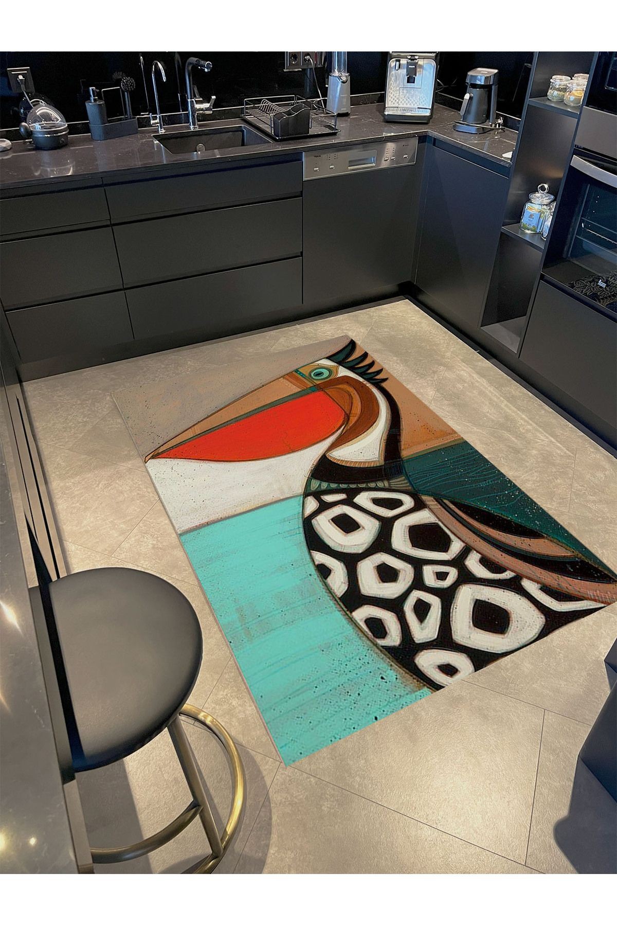 Kemal Koleksiyonu Çok Renkli Geometrik Detaylı Pelikan Desenli Dokuma Taban Modern Dekoratif Halı 50