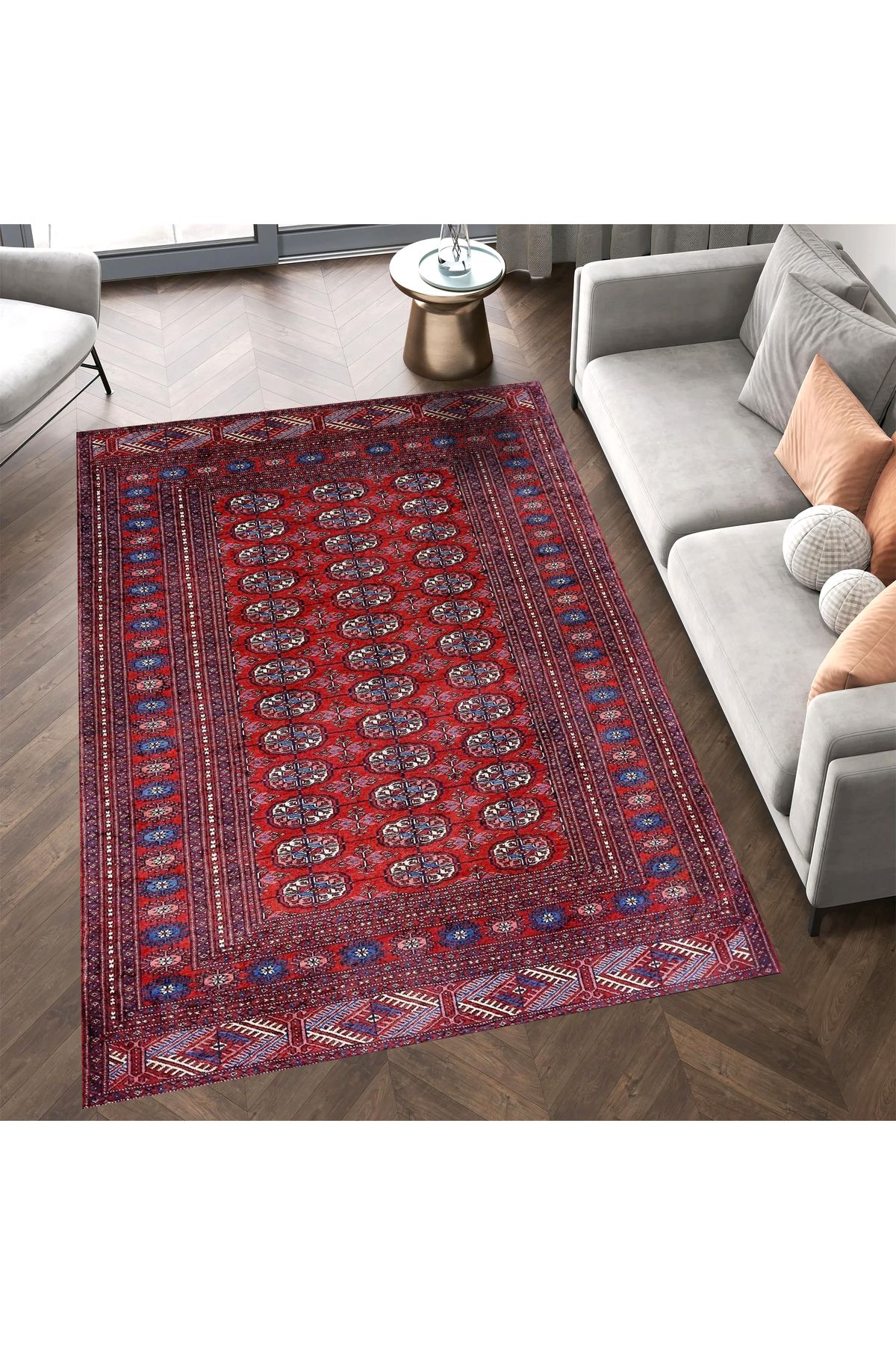 Mete Koleksiyonu Bordo Temalı Etnik Şekil Motifleri Desenli Vintage Dekoratif Halı 35