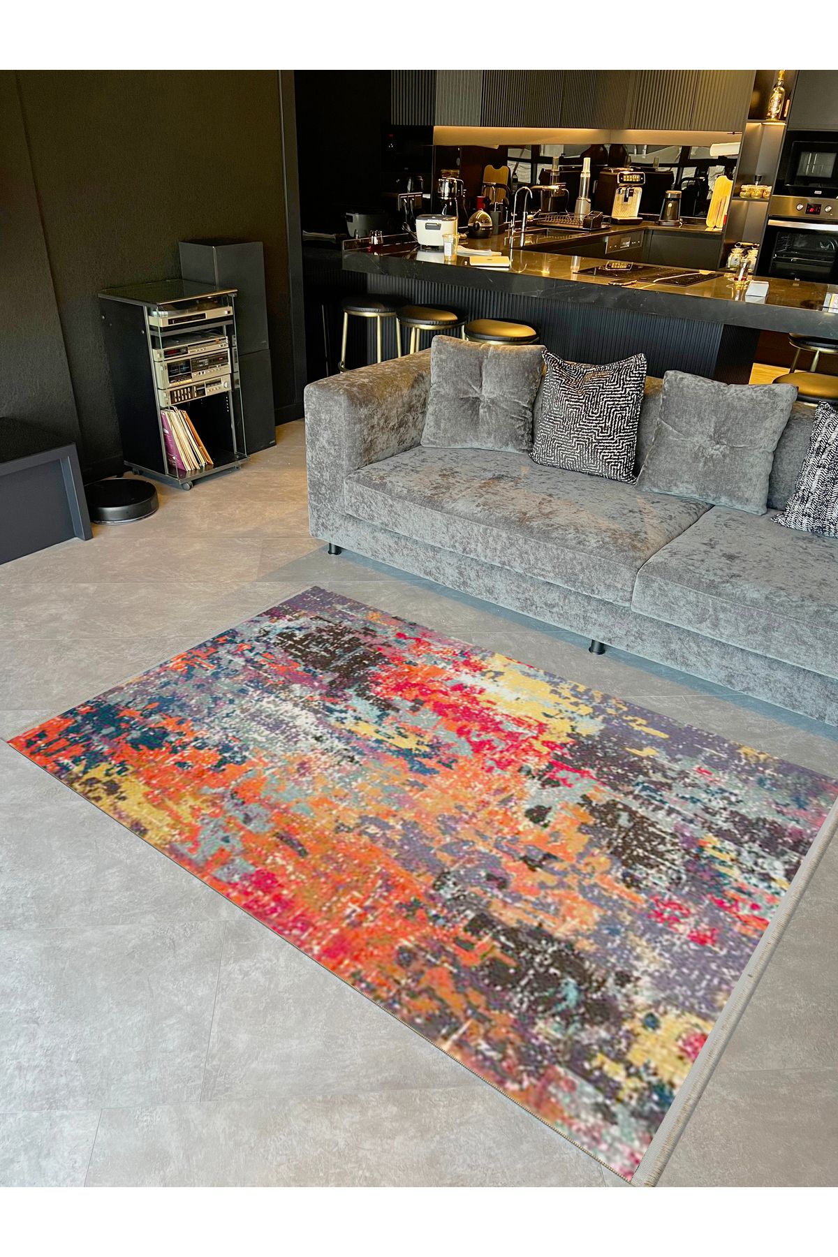 Lina Koleksiyonu Çok Renkli Soyut Desenli Dokuma Taban Dekoratif Halı lina34