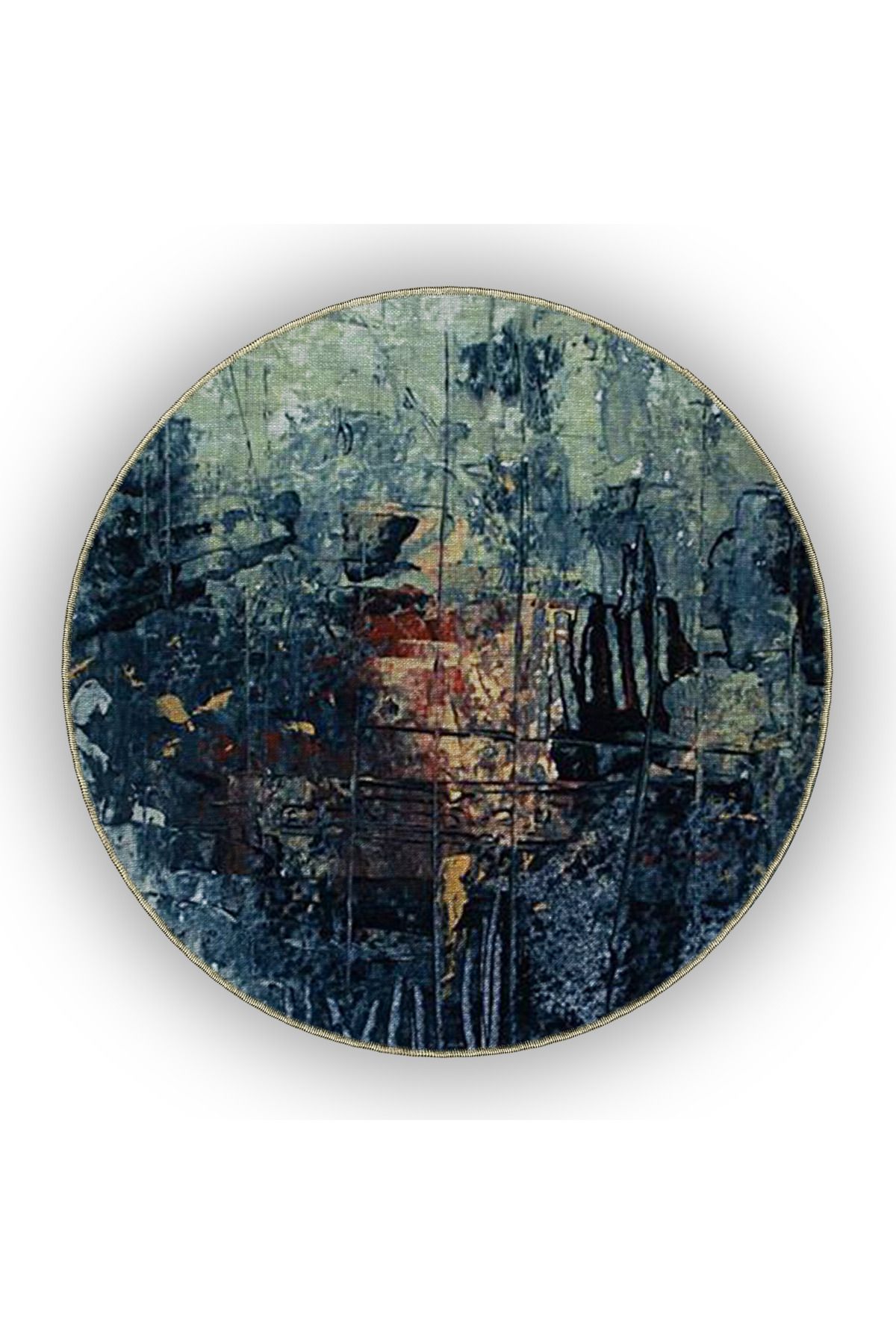 Lacivert Yeşil Temalı Pastel Soyut Desenli Kreatif Modern Dekoratif Halı 4968