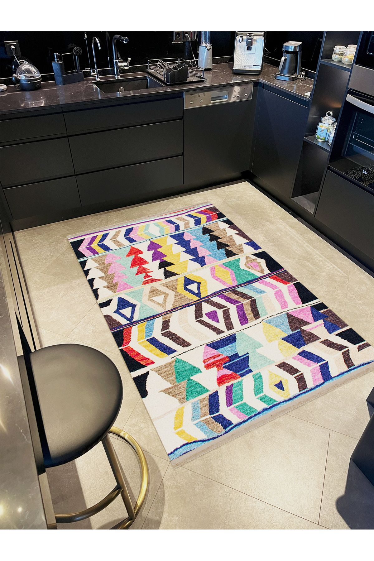 Güney Koleksiyonu Çok Renkli Karma Geometrik Şekiller Desenli Modern Dekoratif Halı 13