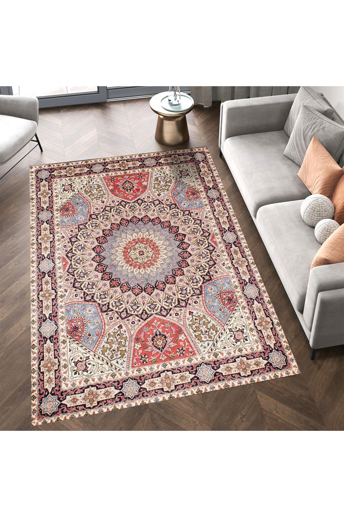 Aysu Koleksiyonu Çok Renkli Antik Desenli Dokuma Taban Modern Dekoratif Halı aysu49