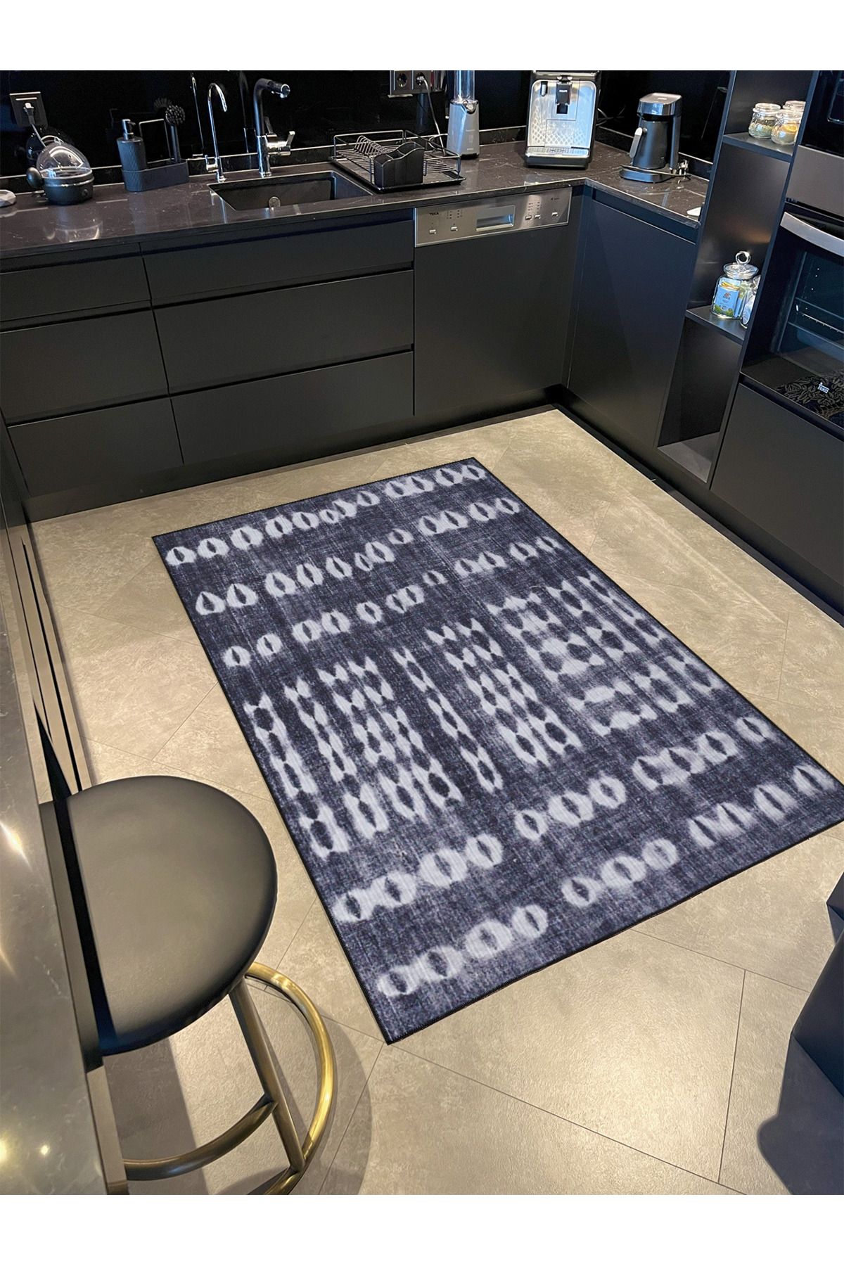 Gri Motifli Geometrik Dekoratif Halı ve Yıkanabilir Halı miravip9630