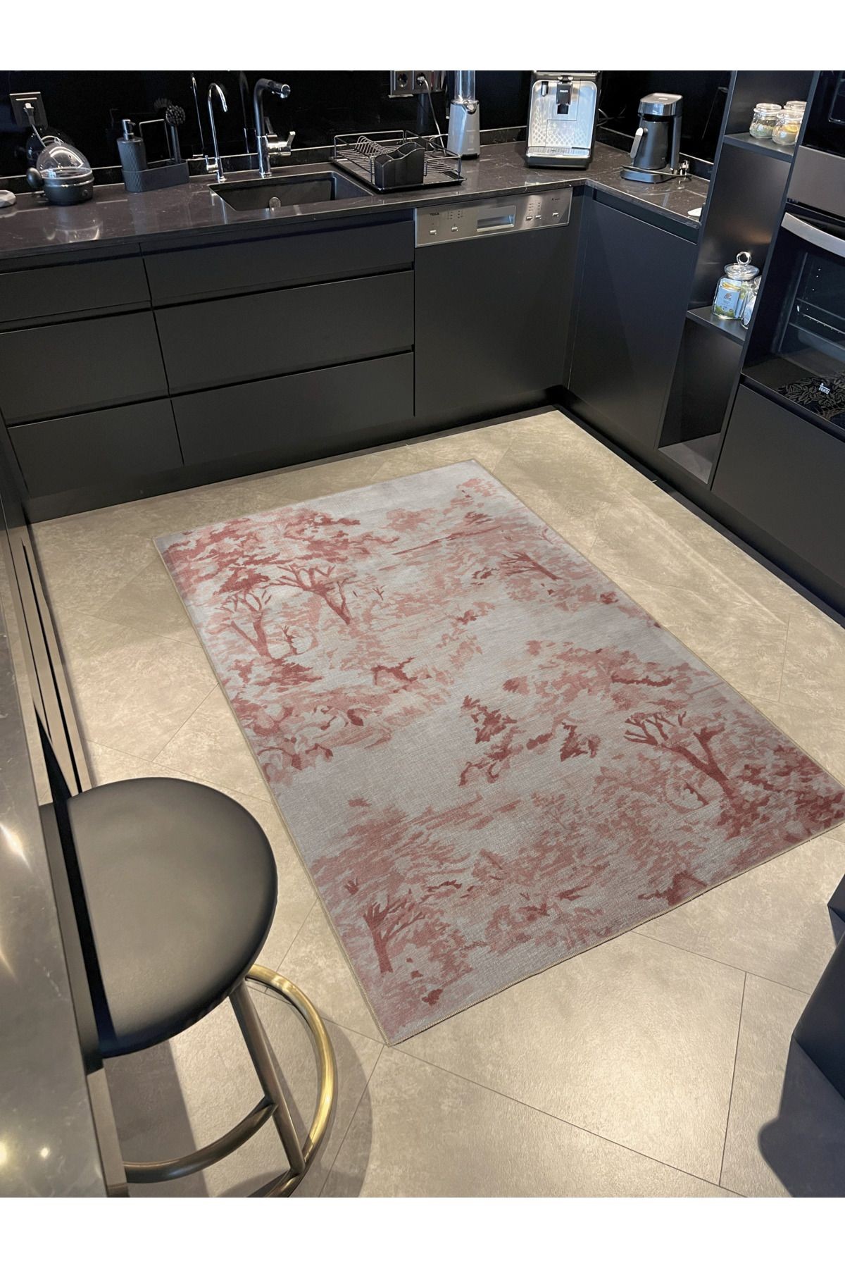 Pembe Bej Temalı Ağaç Desenli Kreatif Modern Dekoratif Halı 3130