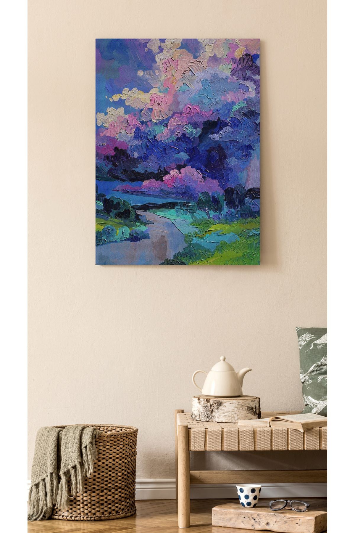 Kanvas Tablo Pastel Boyalı Bulutlu Desenli Modern Tablo